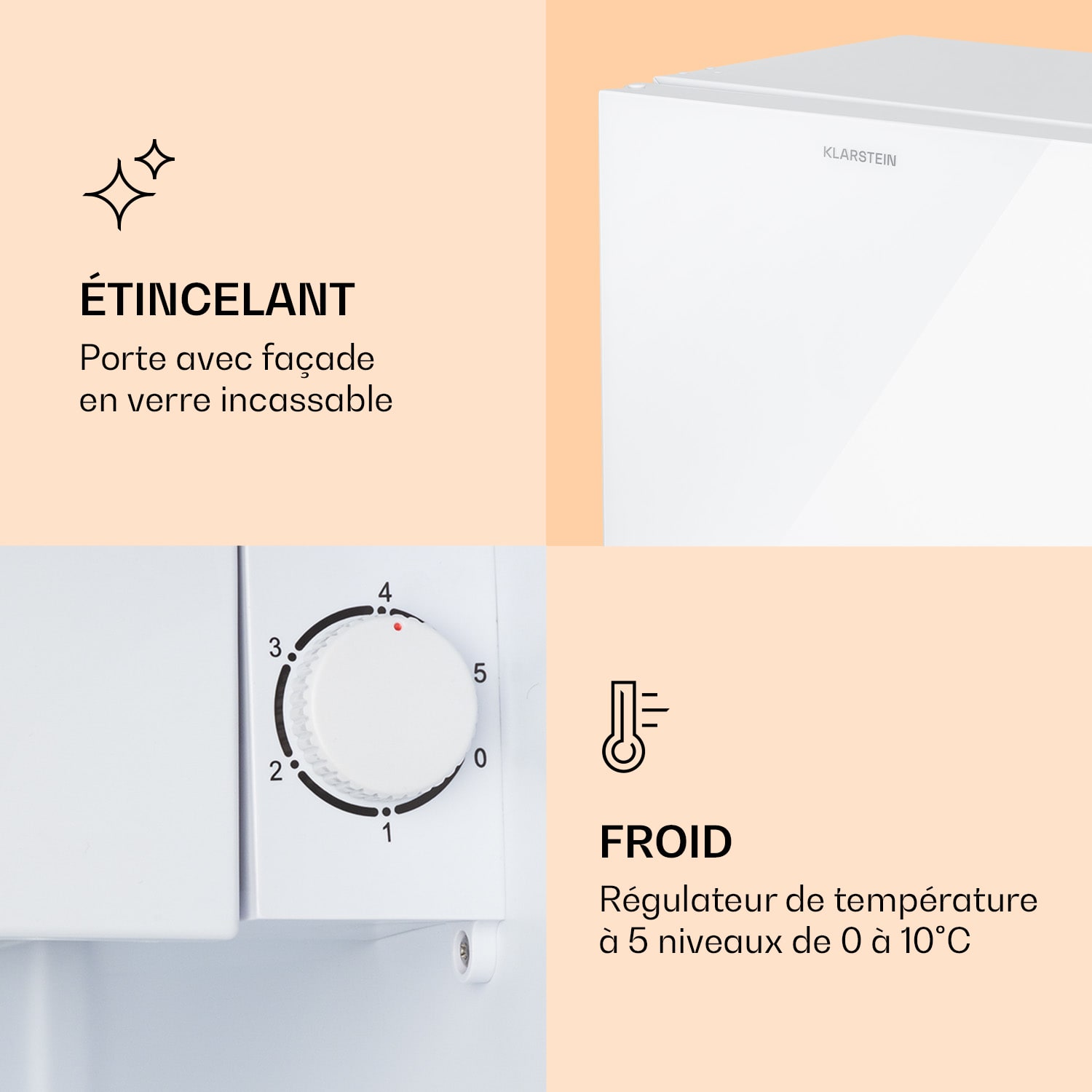 Luminance Frost Mini réfrigérateur 45 l CEE F Compartiment congélateur 1.5 l Porte vitrée Blanc