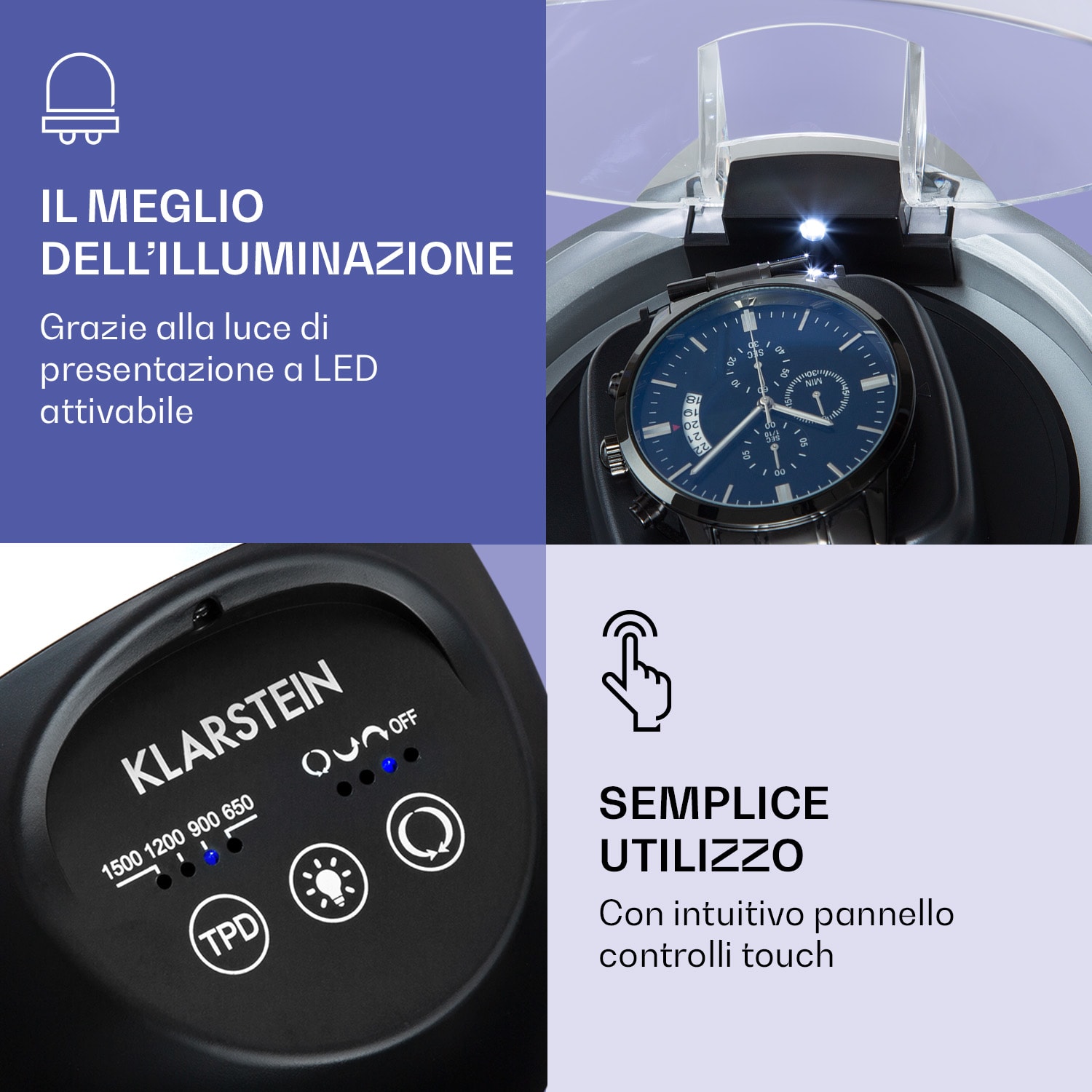 St. Gallen ll Premium, portaorologi, 4 velocità, 3 modalità di rotazione Argento metallizzato