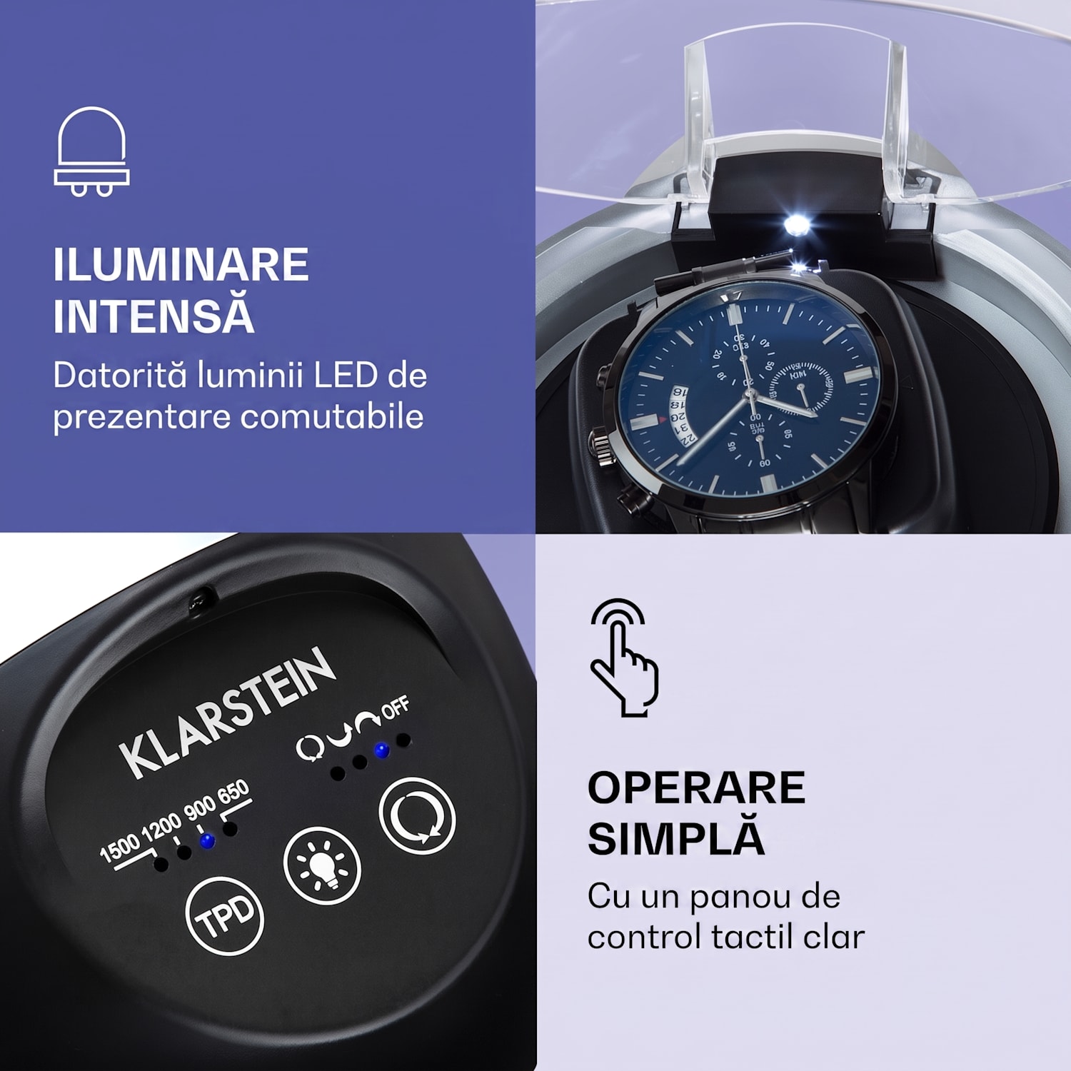 Sf. Gallen ll Premium, cutie pentru întors ceasuri, 4 viteze, 3 moduri de rotație Argintiu metalizat