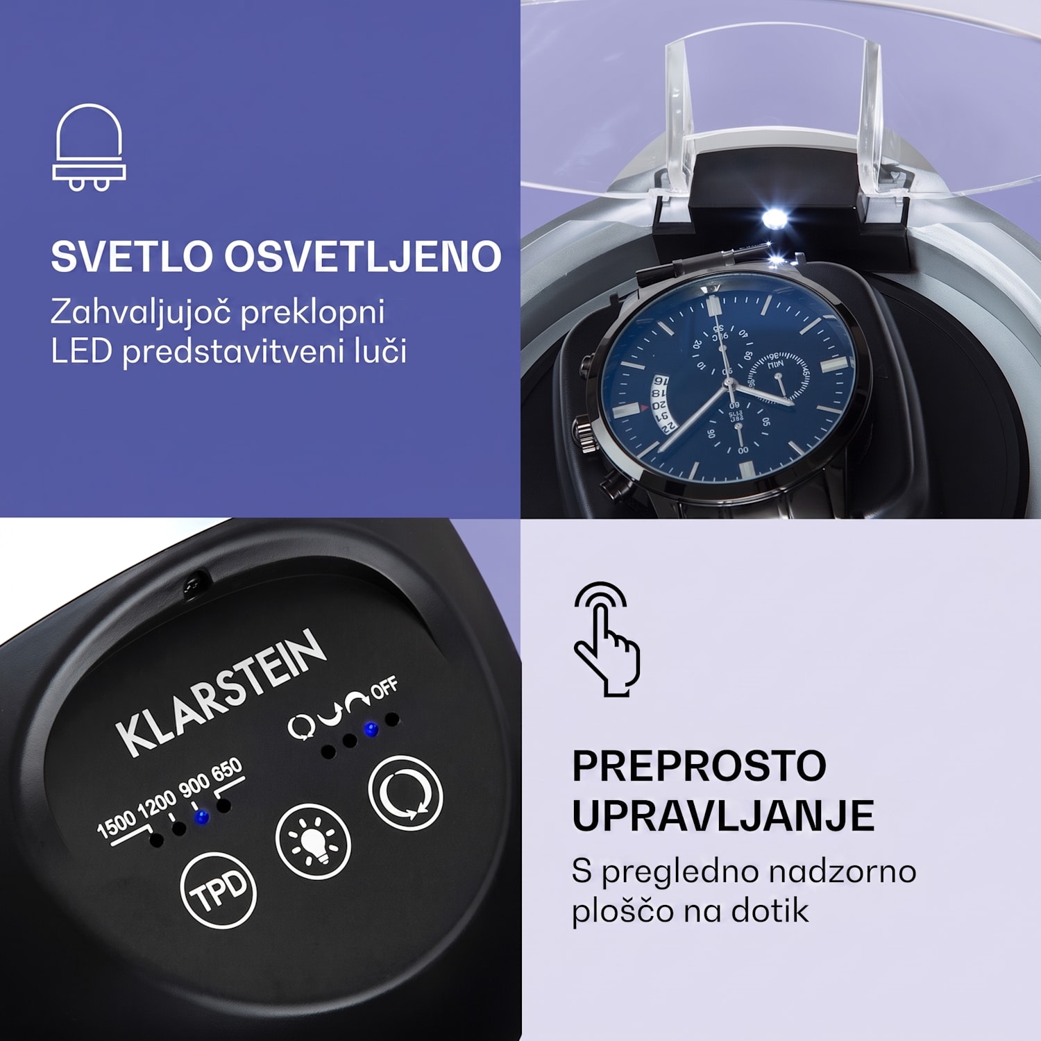 St. Gallen ll Premium, navijalec ur, 4 hitrosti, 3 načini vrtenja Srebrna kovinska barva