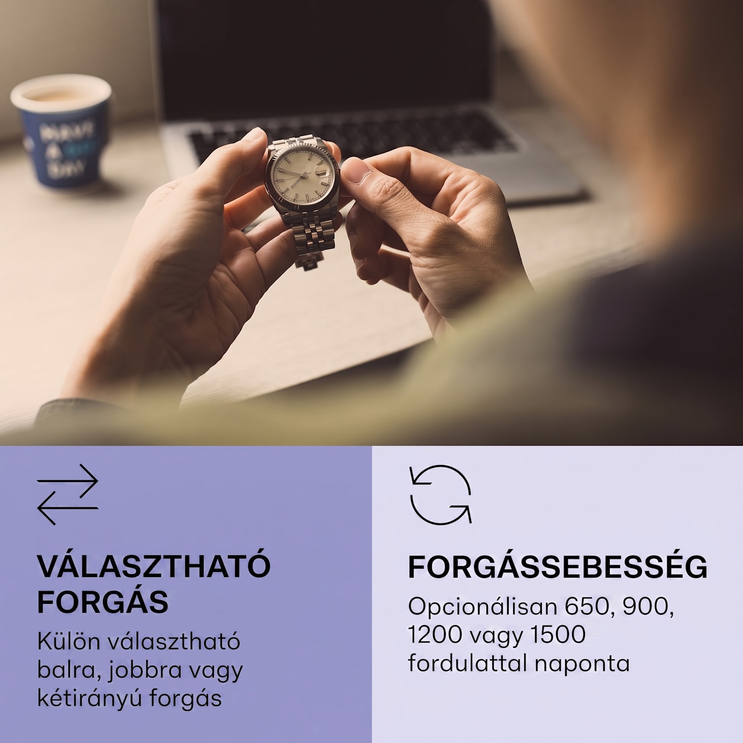 St. Gallen II Premium, óraforgató, 4 sebesség, 3 forgási sebesség Fekete