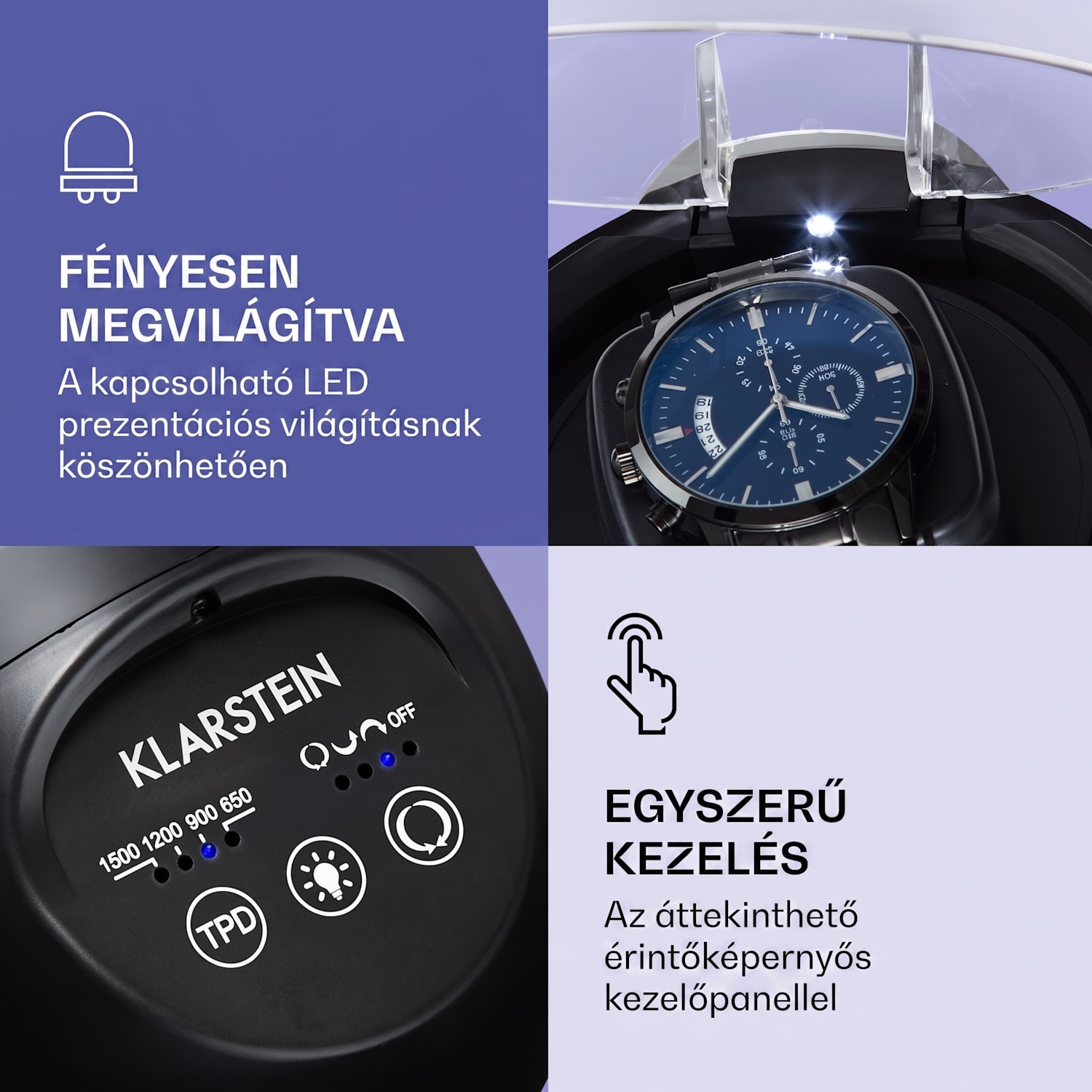 St. Gallen II Premium, óraforgató, 4 sebesség, 3 forgási sebesség Fekete