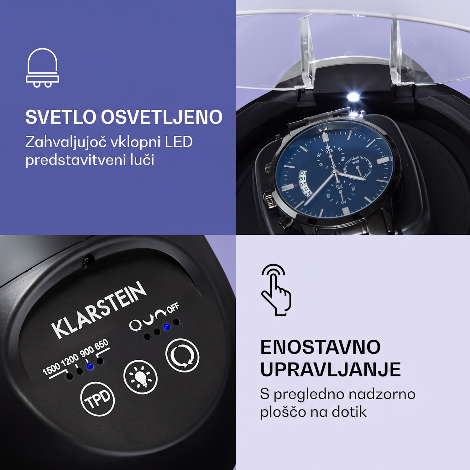 St. Gallen ll Premium, navijalec ur, 4 hitrosti, 3 načini vrtenja Črna