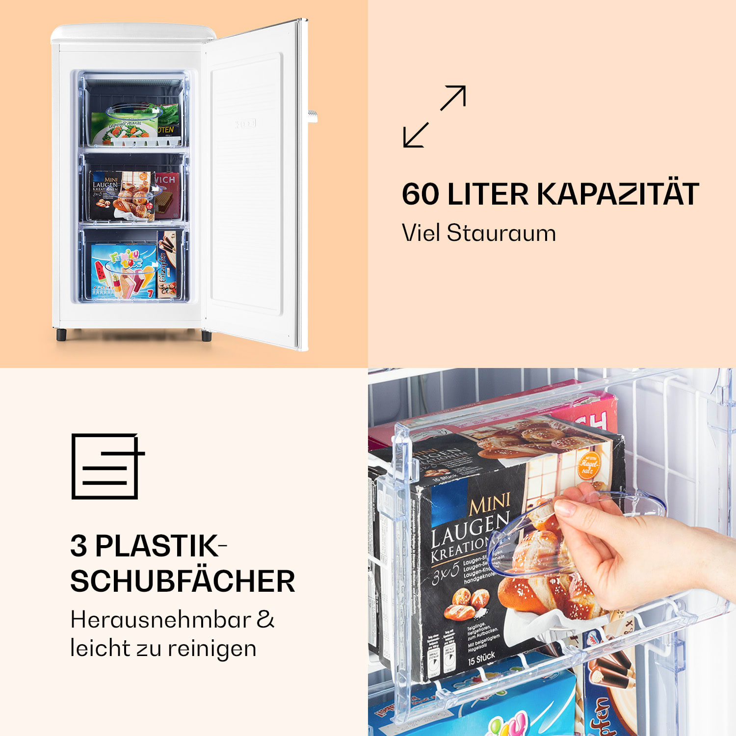 Laika 60L Gefrierschrank 60 Liter 3 Schubladen Temperatur: -18 bis 0 °C Creme
