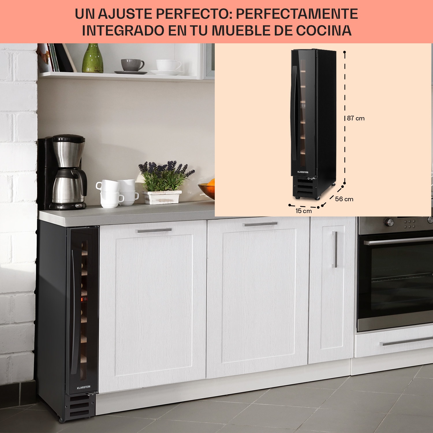 Vinovilla 7 Built-in Onyx Frigorífico integrado para vinos cristal negro Acero inoxidable 7 botellas | 1 zona de refrigeración | Negro