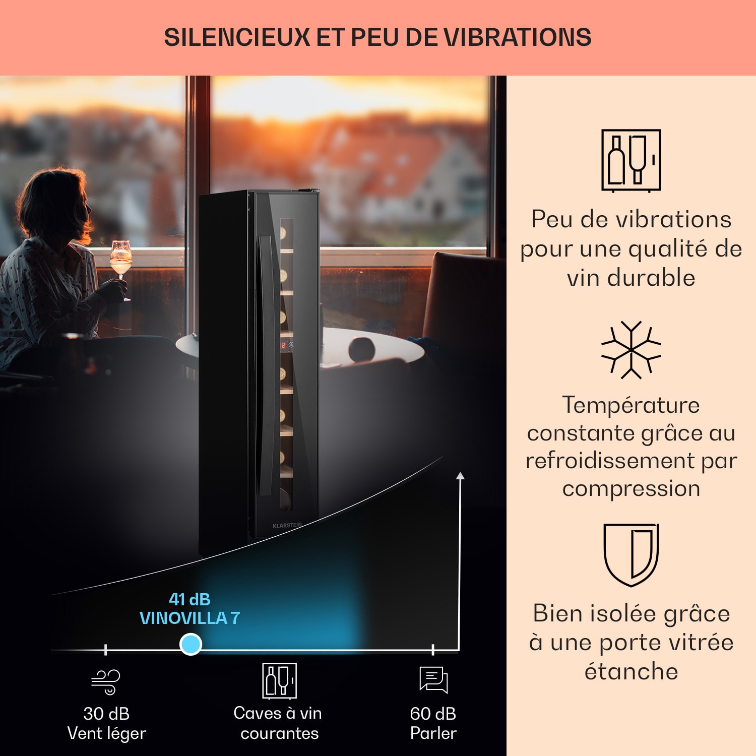 Vinovilla 7 Built-in Uno Onyx Cave à vin encastrable verre noir inox 7 bouteilles | 1 zone de conservation | Noir