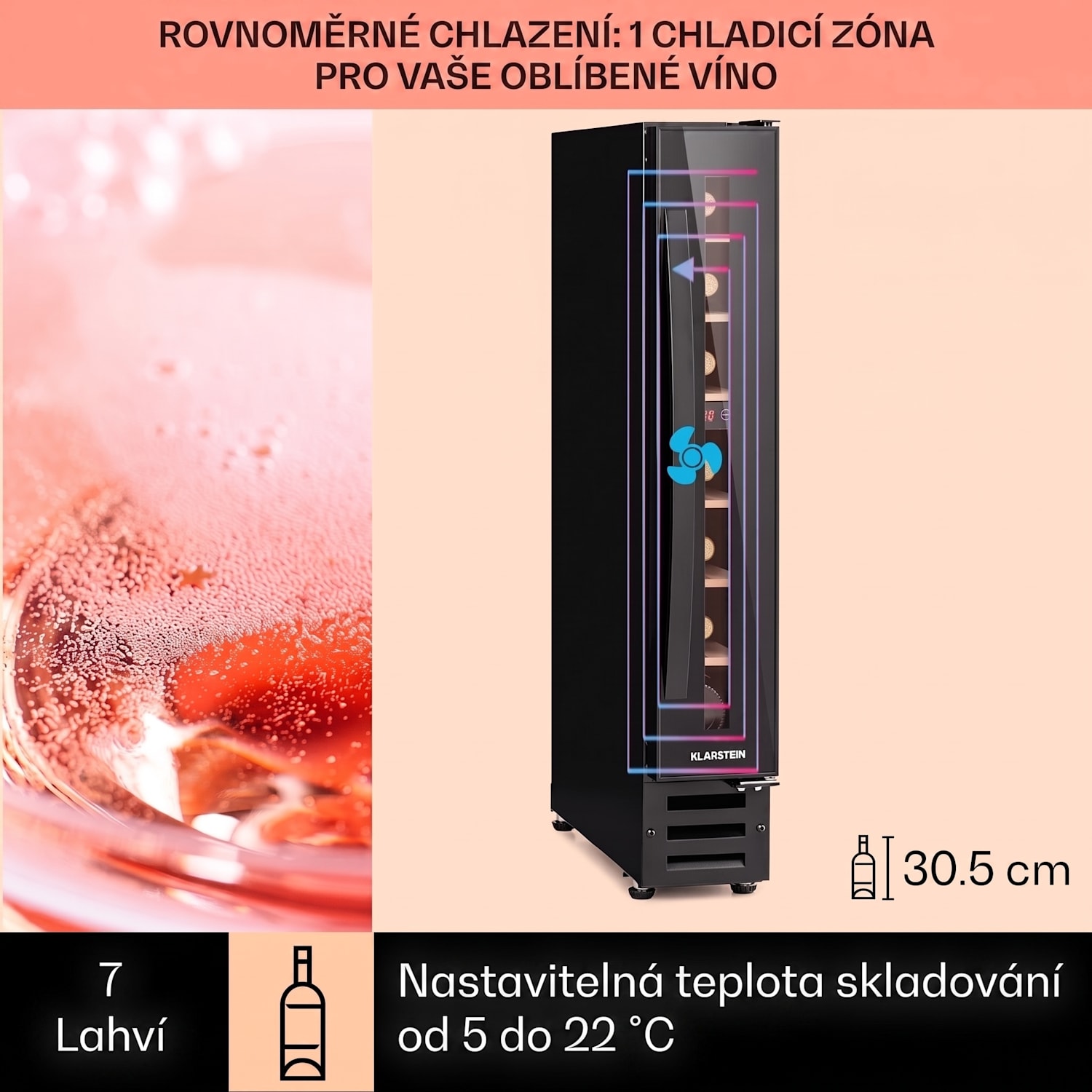 Vinovilla 7 Uno Onyx, vestavná vinotéka, černé sklo, nerezová ocel 7 lahví | 1 chladící zóna | Černá