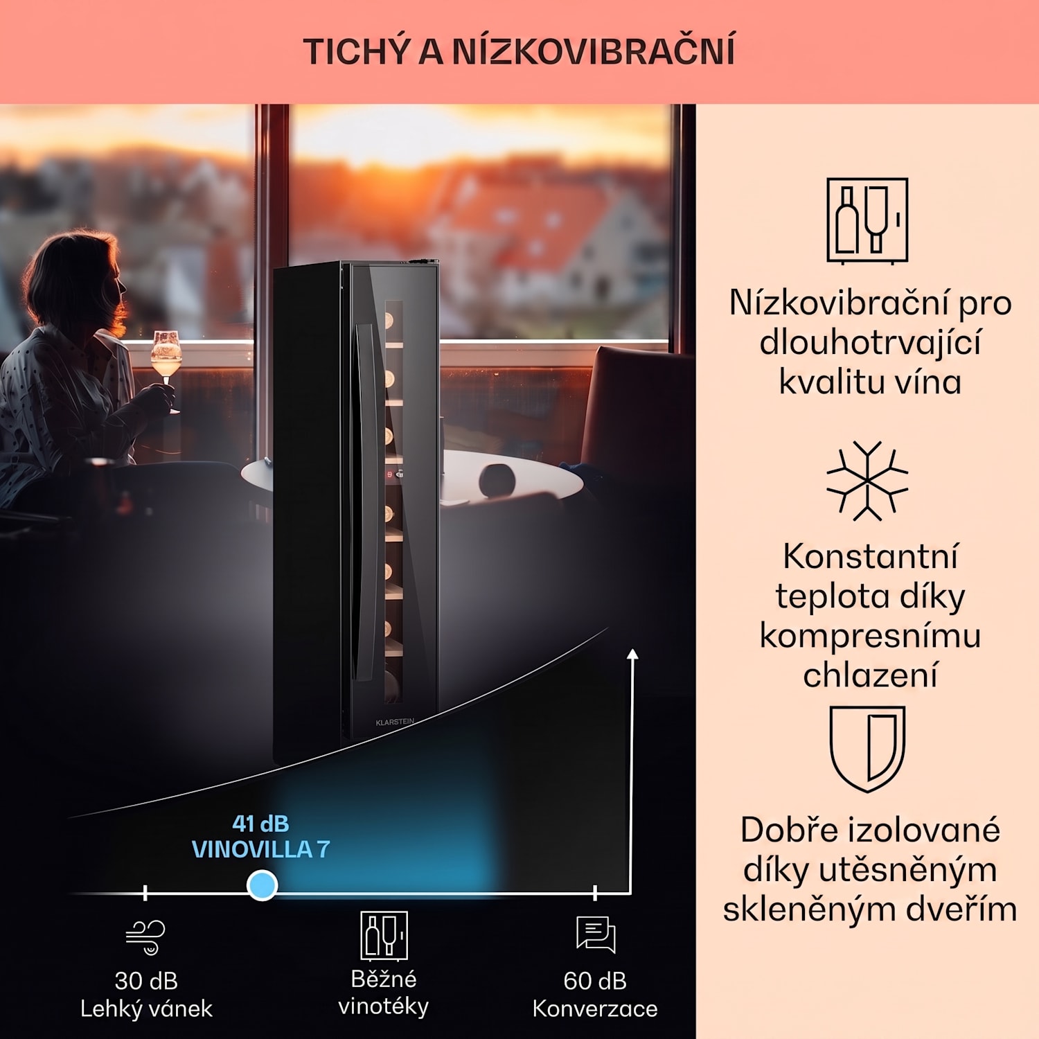 Vinovilla 7 Uno Onyx, vestavná vinotéka, černé sklo, nerezová ocel 7 lahví | 1 chladící zóna | Černá