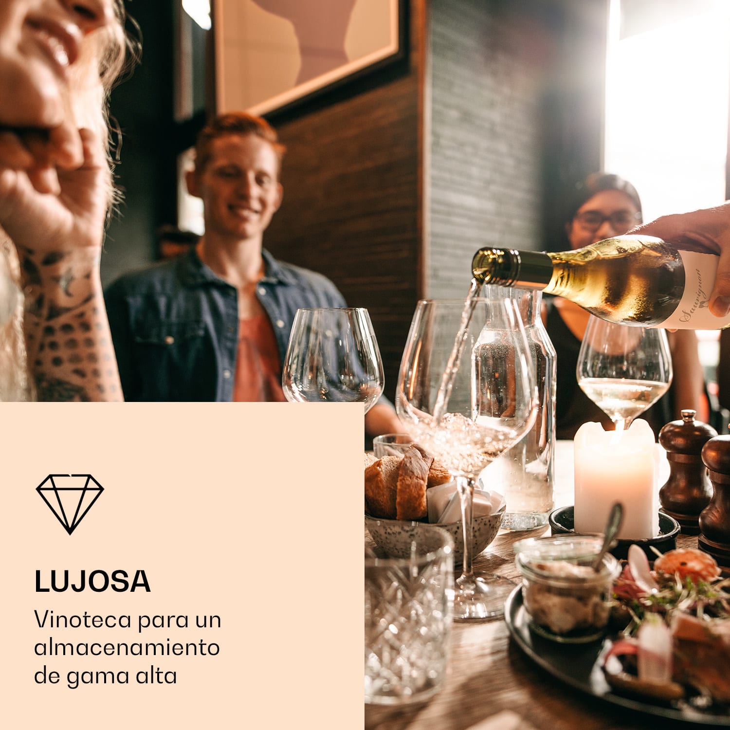 Vinovilla 7 Built-in Onyx Frigorífico integrado para vinos cristal negro Acero inoxidable 7 botellas | 1 zona de refrigeración | Negro