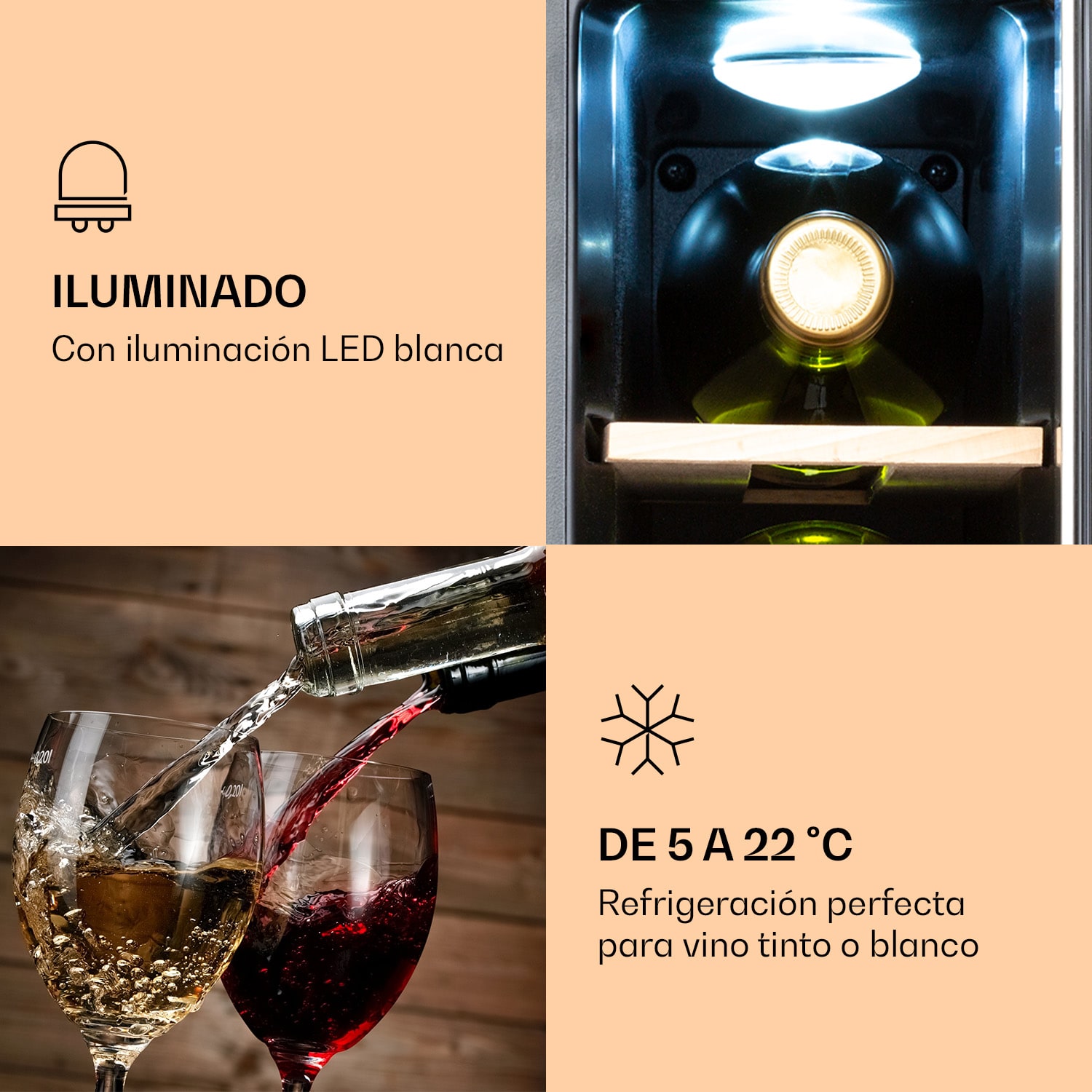 Vinovilla 7 Built-in Onyx Frigorífico integrado para vinos cristal negro Acero inoxidable 7 botellas | 1 zona de refrigeración | Negro