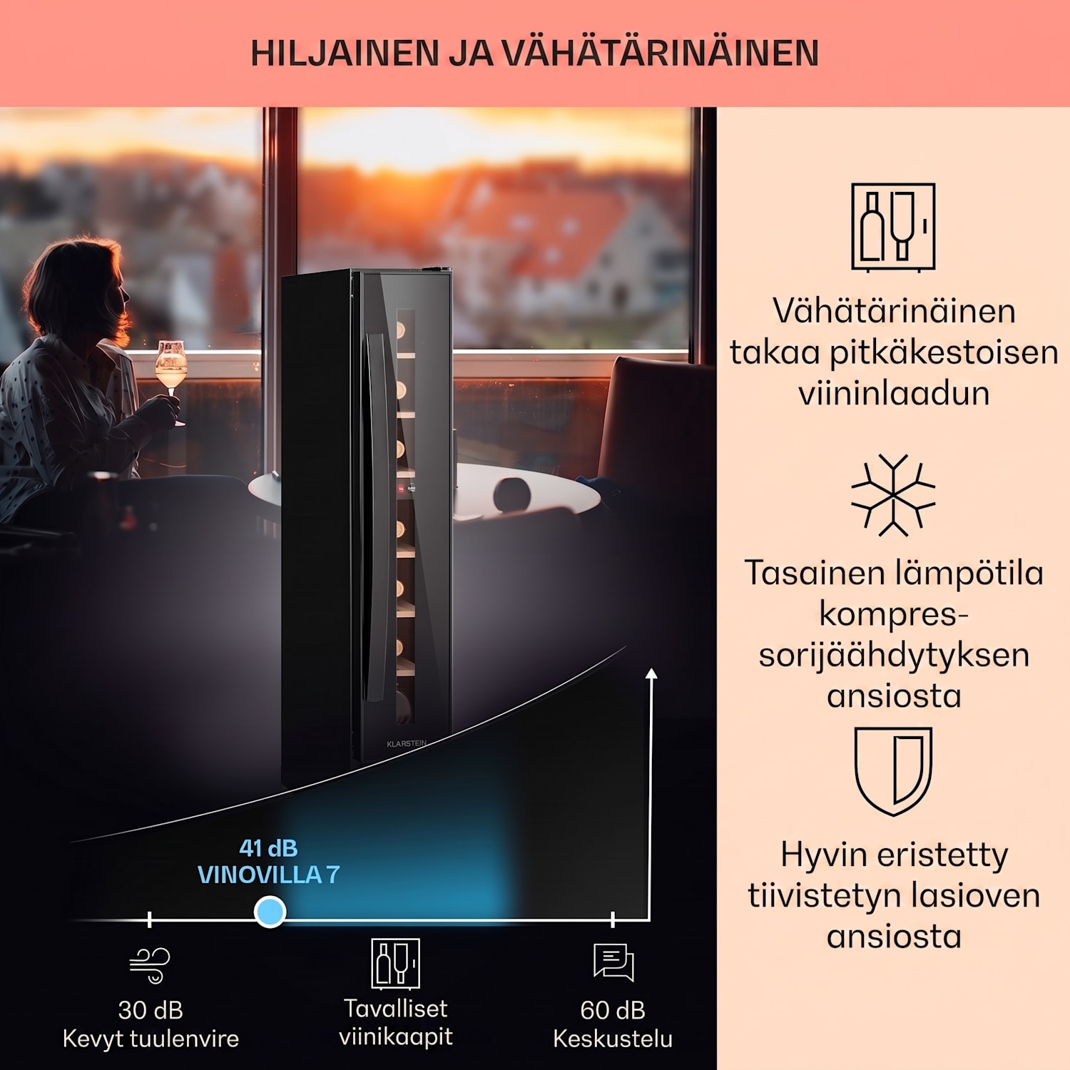 Vinovilla 7 Built-in Uno Onyx integroitava viinikaappi musta lasi ruostumaton teräs 7 pulloa | 1 jäähdytysalue | Musta