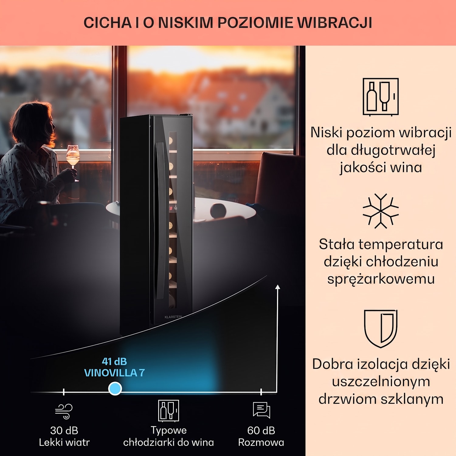 Vinovilla 7 Built-in Uno Onyx, chłodziarka do wina do zabudowy, czarne szkło, stal szlachetna 7 butelek | 1 strefa chłodzenia | Czarny