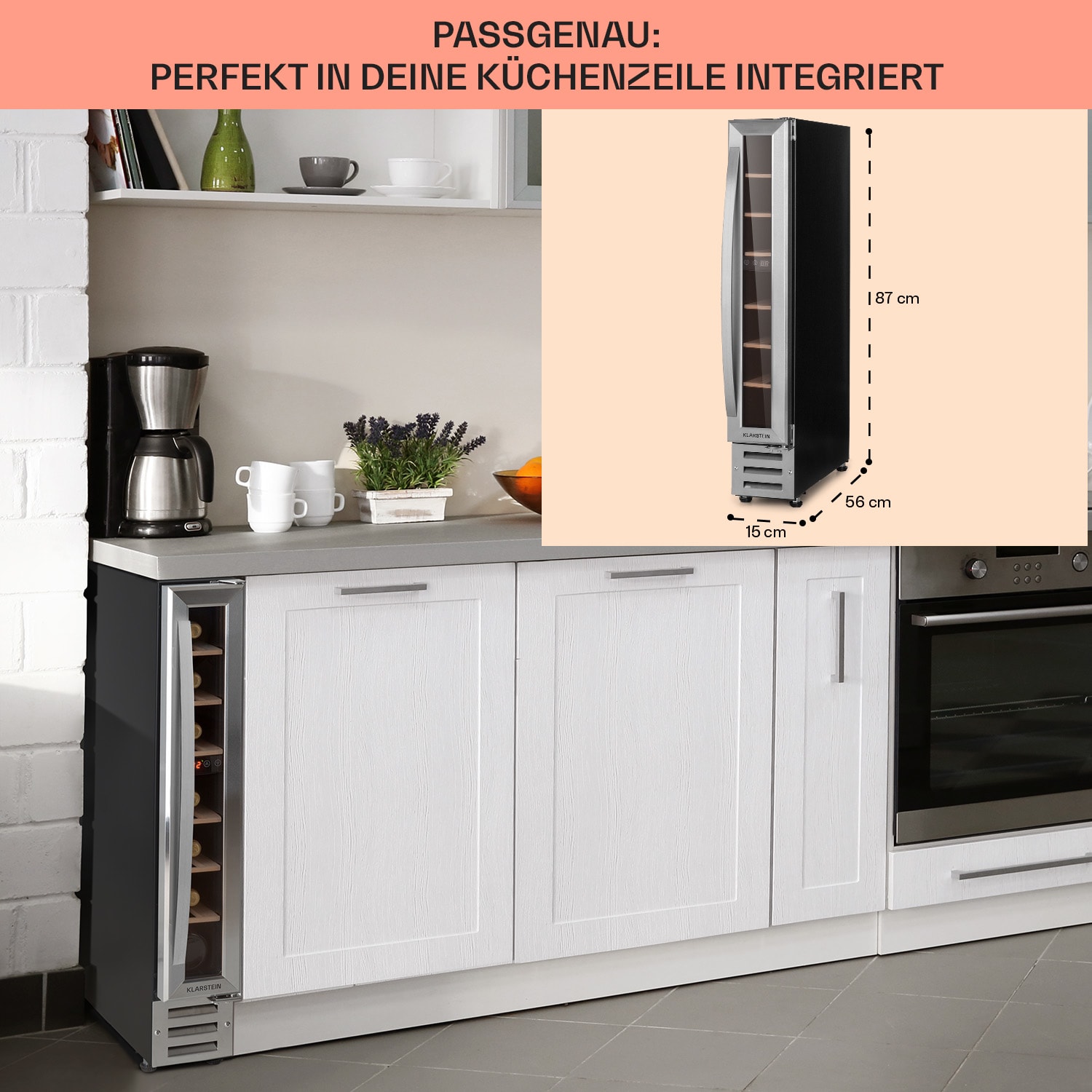 Vinovilla 7 Built-in Uno Einbau-Weinkühlschrank Glas Edelstahl 7 Flaschen | 1 Kühlzone | Edelstahl