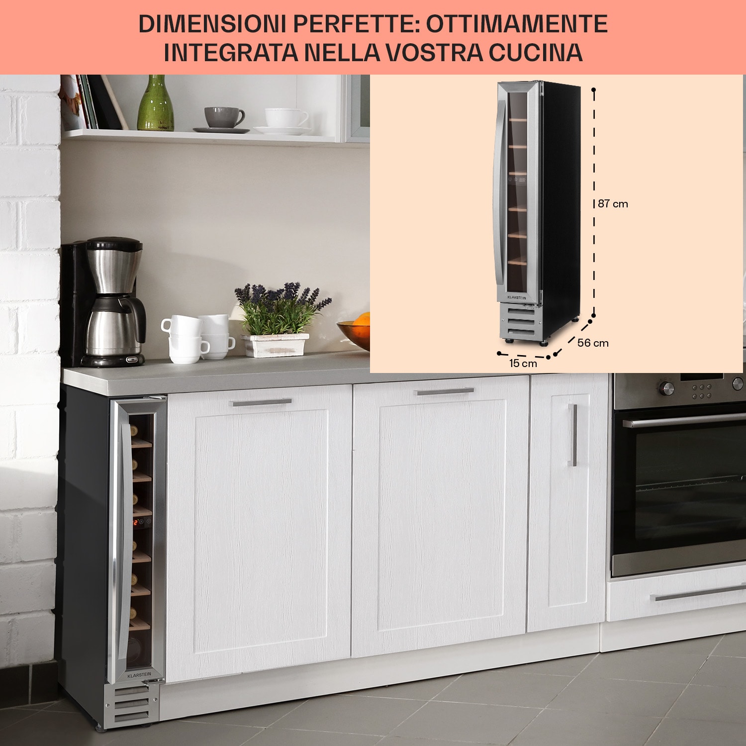 Vinovilla 7 Built-in Uno Frigorifero per vini da incasso vetro acciaio inox 7 bottiglie | 1 zona di raffreddamento | Acciaio inox