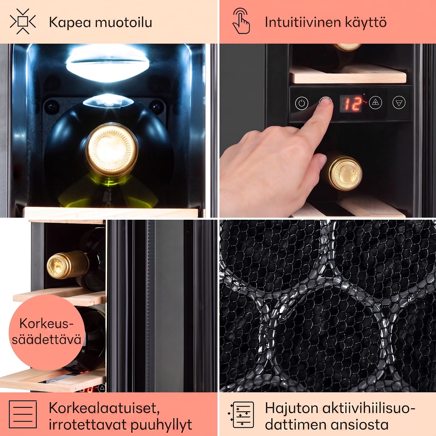Vinovilla 7 Built-in Uno integroitava viinikaappi lasi ruostumaton teräs 7 pulloa | 1 jäähdytysalue | Ruostumaton Teräs