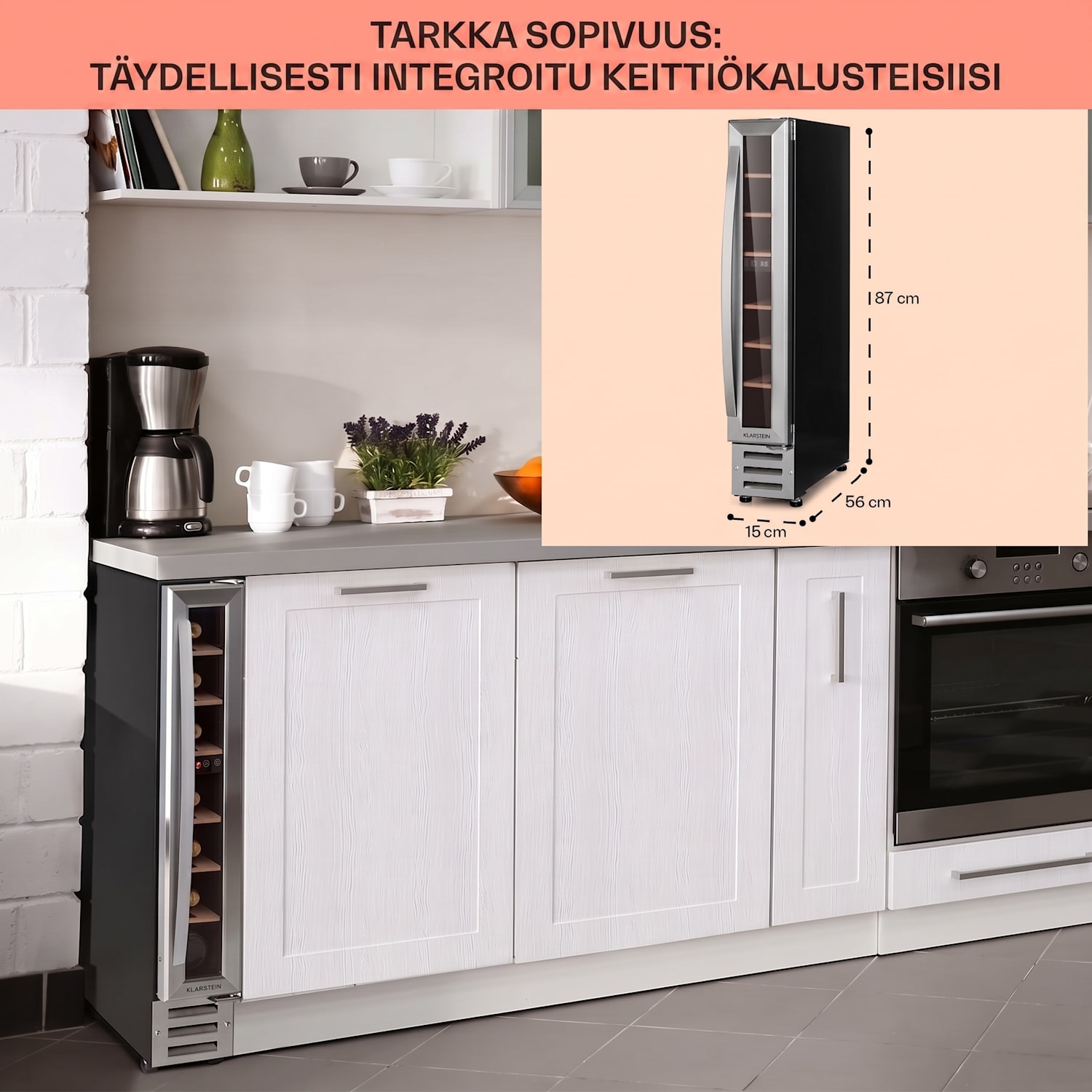 Vinovilla 7 Built-in Uno integroitava viinikaappi lasi ruostumaton teräs 7 pulloa | 1 jäähdytysalue | Ruostumaton Teräs