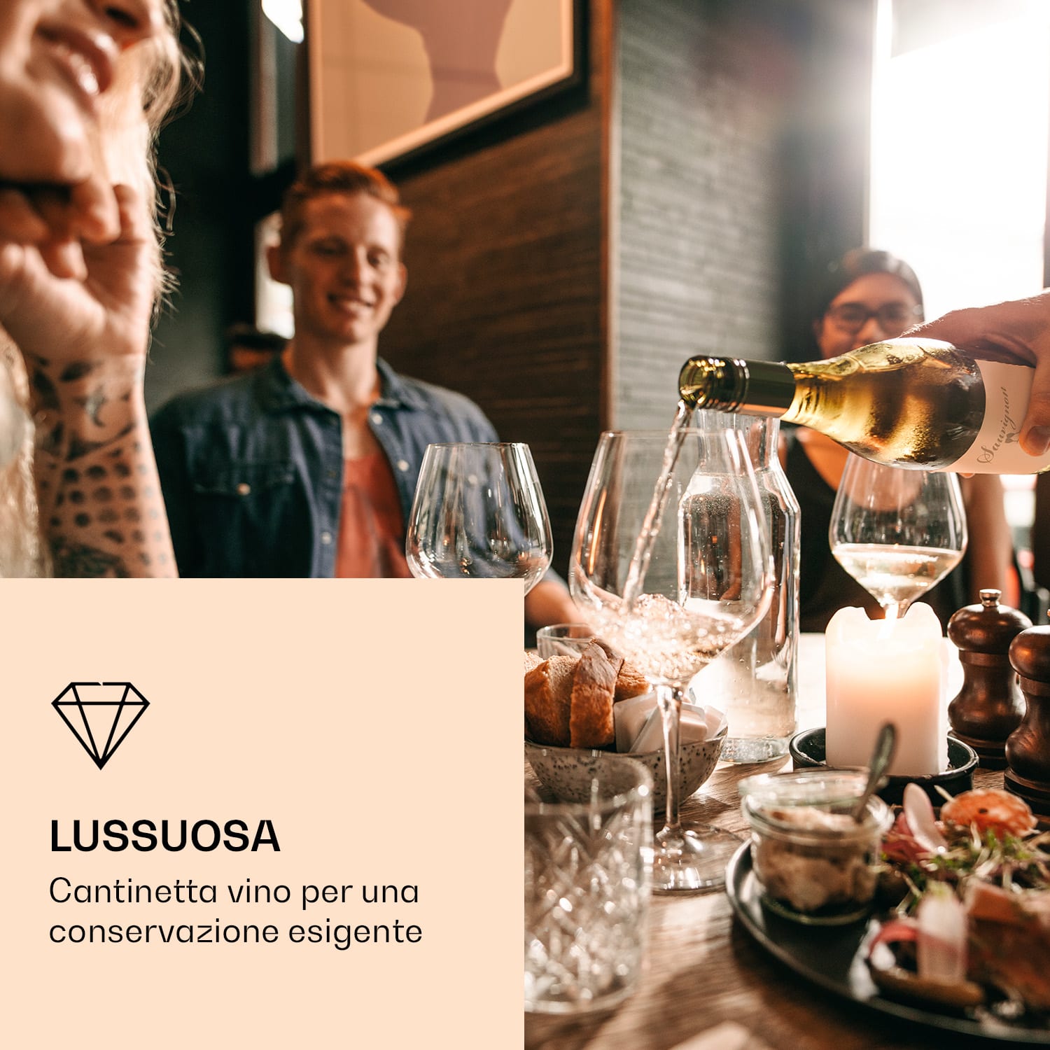 Vinovilla 7 Built-in Uno Frigorifero per vini da incasso vetro acciaio inox 7 bottiglie | 1 zona di raffreddamento | Acciaio inox