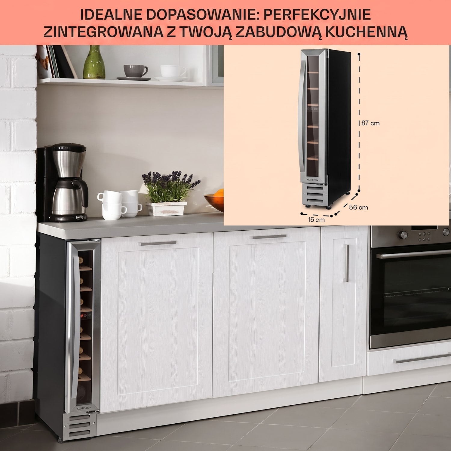 Vinovilla 7 Built-in Uno, chłodziarka do wina do zabudowy, czarne szkło, stal szlachetna 7 butelek | 1 strefa chłodzenia | Stal nierdzewna