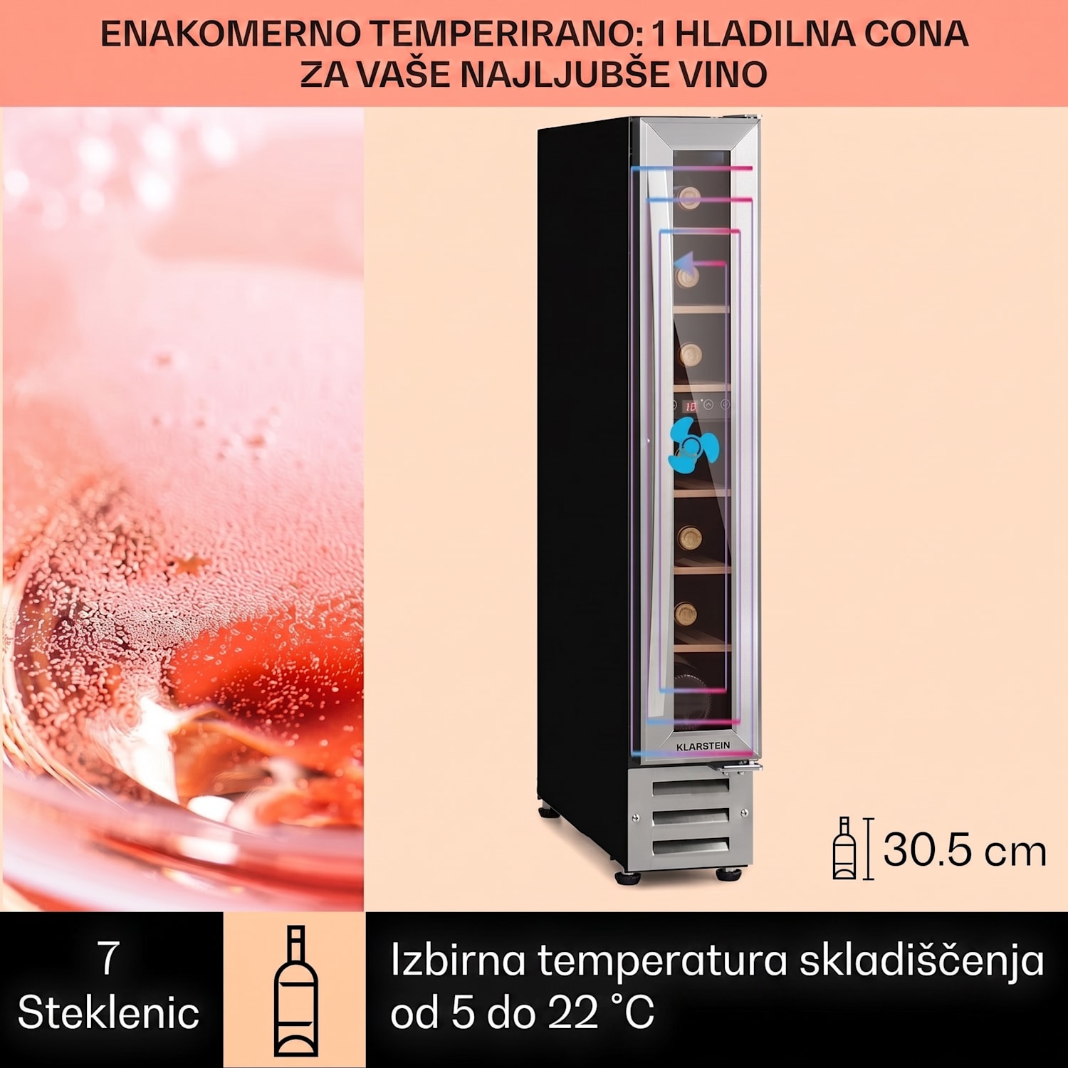 Vinovilla 7, built-in, Uno, vgraden hladilnik za vino, steklo, nerjaveče jeklo 7 steklenic | 1 | Nerjaveče jeklo