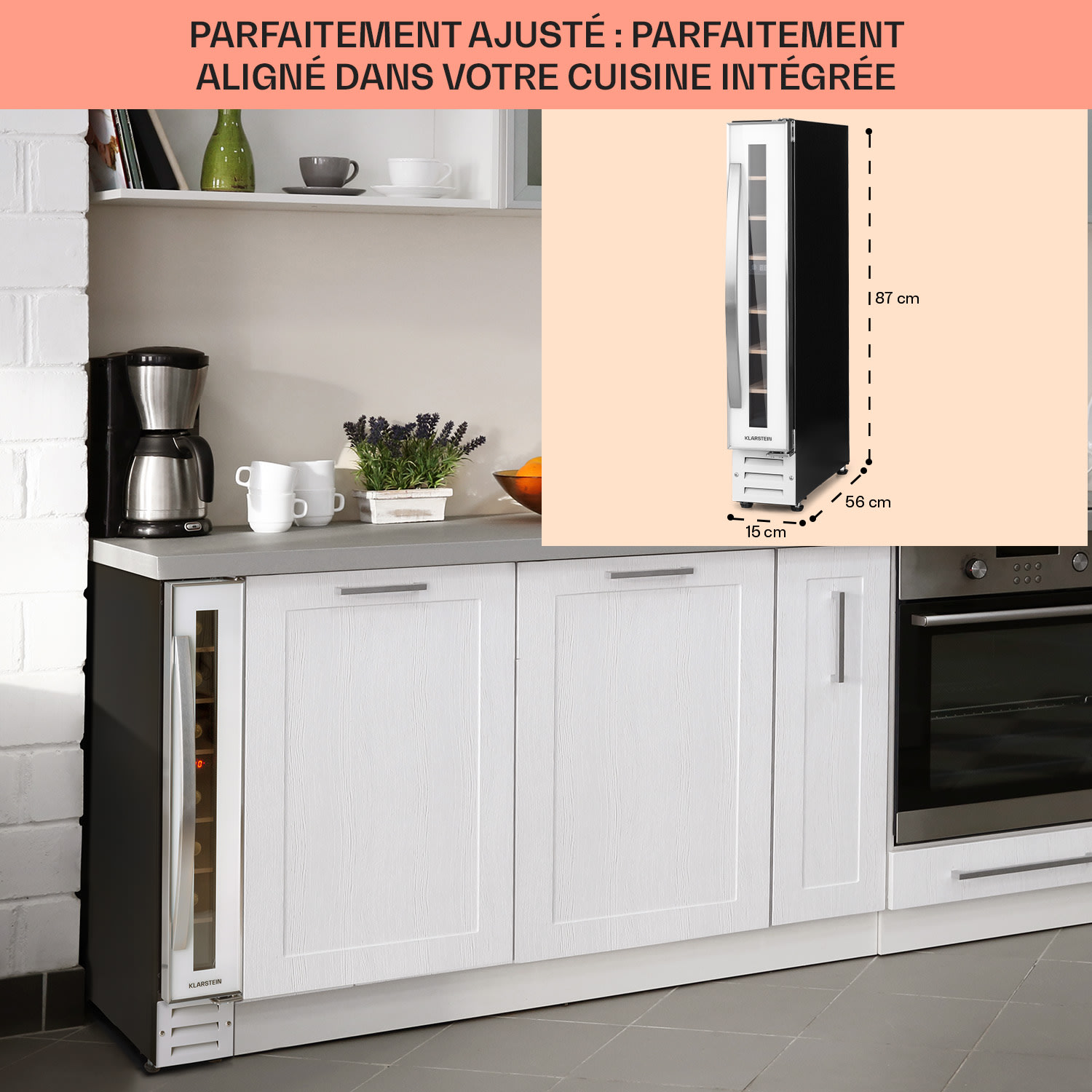 Vinovilla 7 Built-in Uno Quartz Cave à vin encastrable verre blanc inox 7 bouteilles | 1 zone de conservation | Blanc
