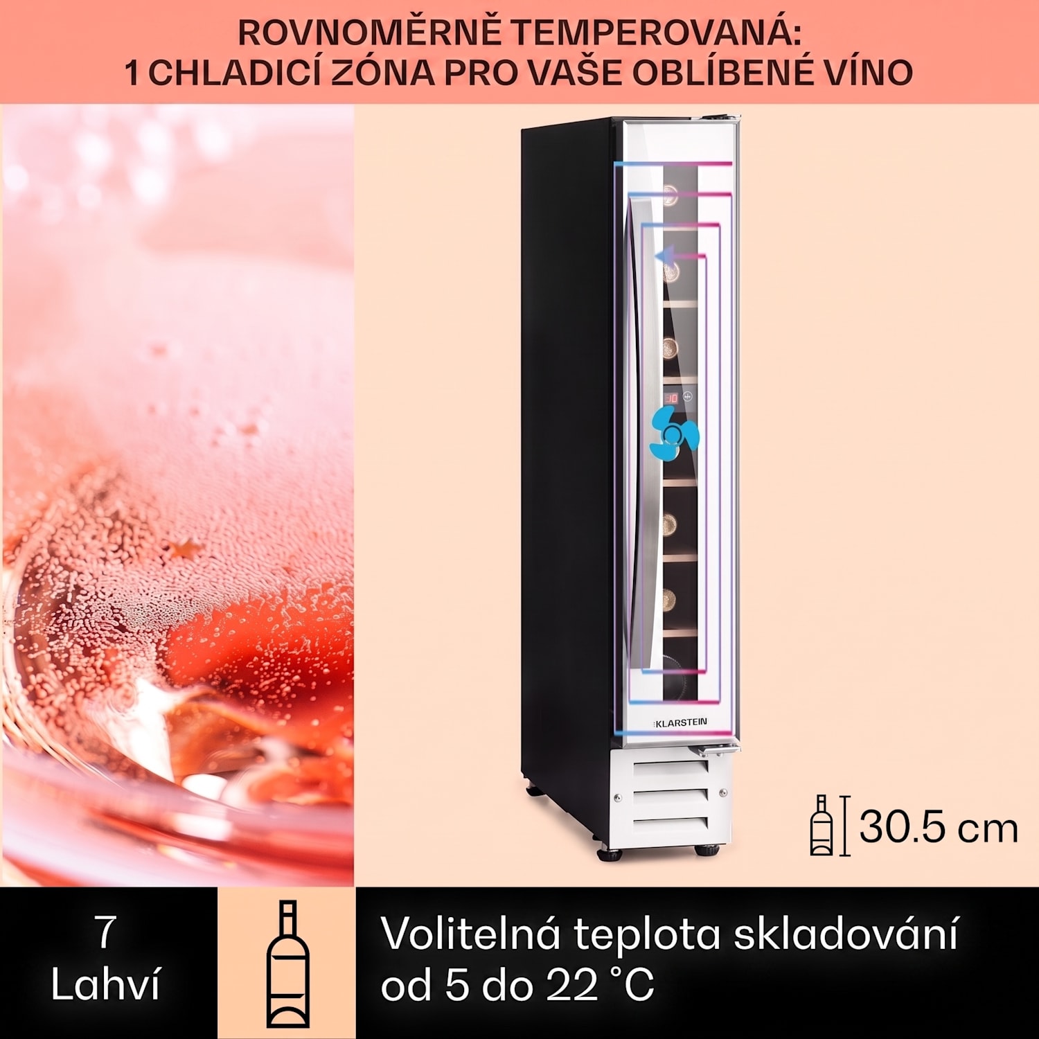 Vinovilla 7 Uno Quartz, vestavná vinotéka, bílé sklo, nerezová ocel 7 lahví | 1 chladící zóna | Bílá