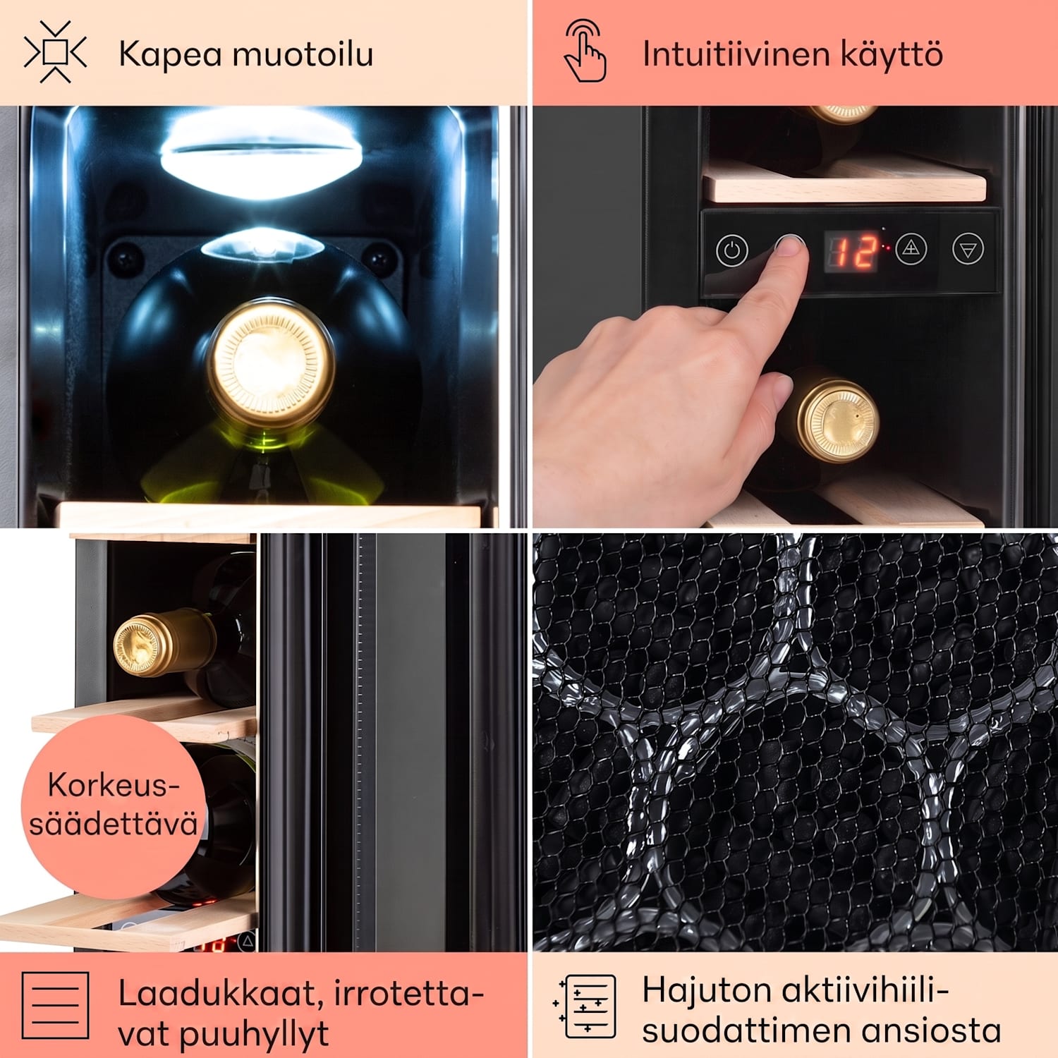 Vinovilla 7 Built-in Uno Quartz integroitava viinikaappi valkoinen lasi ruostumaton teräs 7 pulloa | 1 jäähdytysalue | Valkoinen