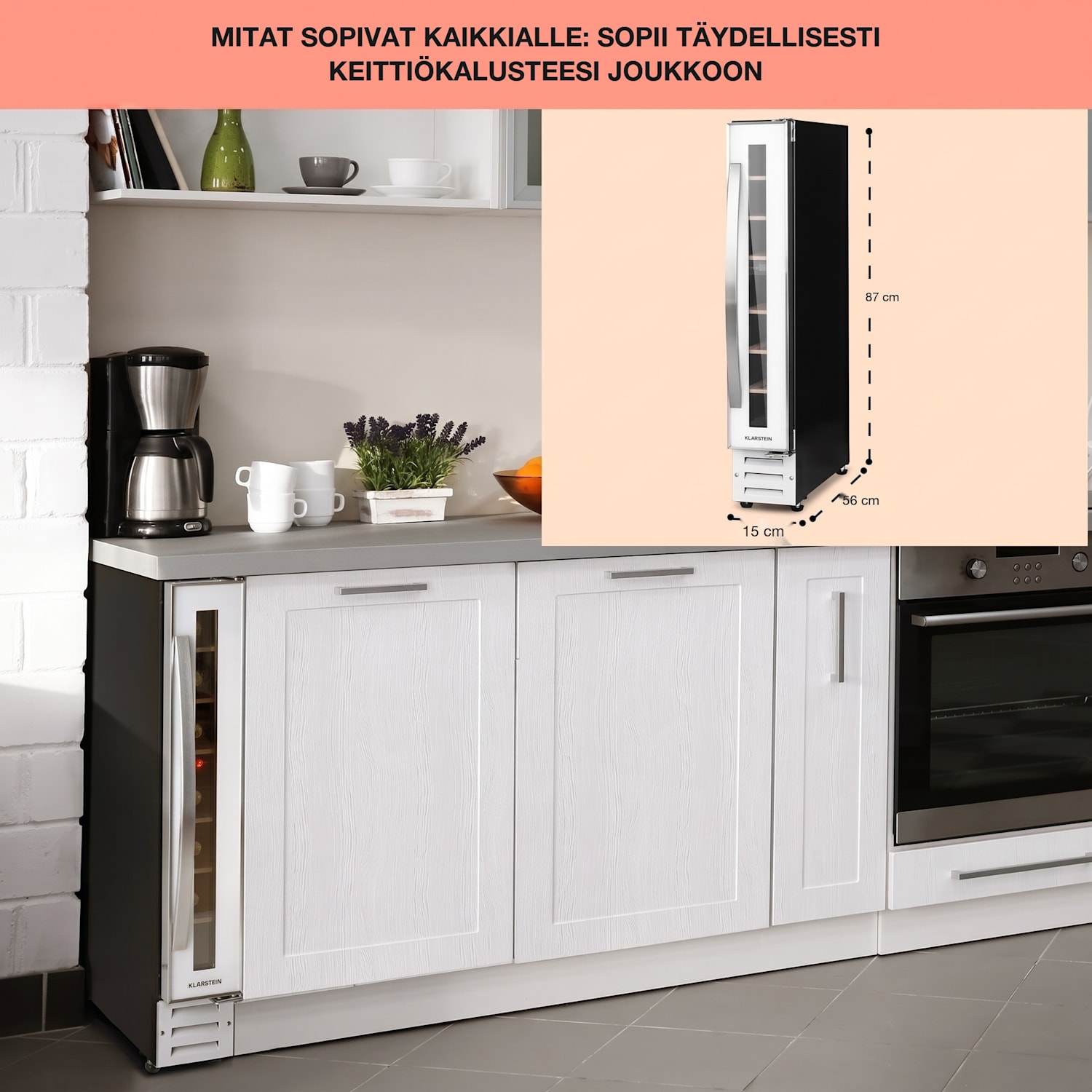 Vinovilla 7 Built-in Uno Quartz integroitava viinikaappi valkoinen lasi ruostumaton teräs 7 pulloa | 1 jäähdytysalue | Valkoinen