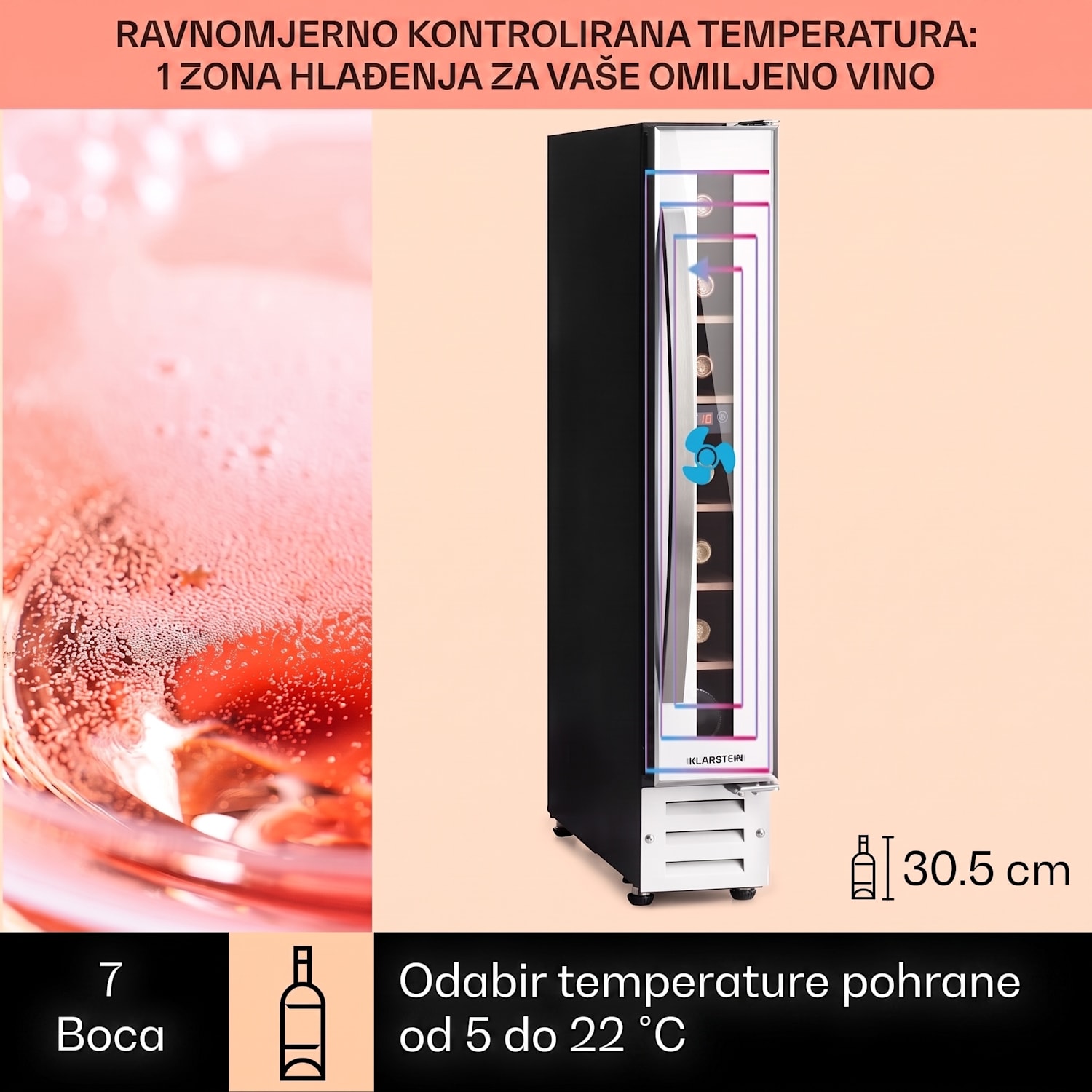 Vinovilla 7, ugradbeni, Uno Quartz, ugrađeni hladnjak za vino, bijelo staklo, nehrđajući čelik 7 boca | 1 | Bijela