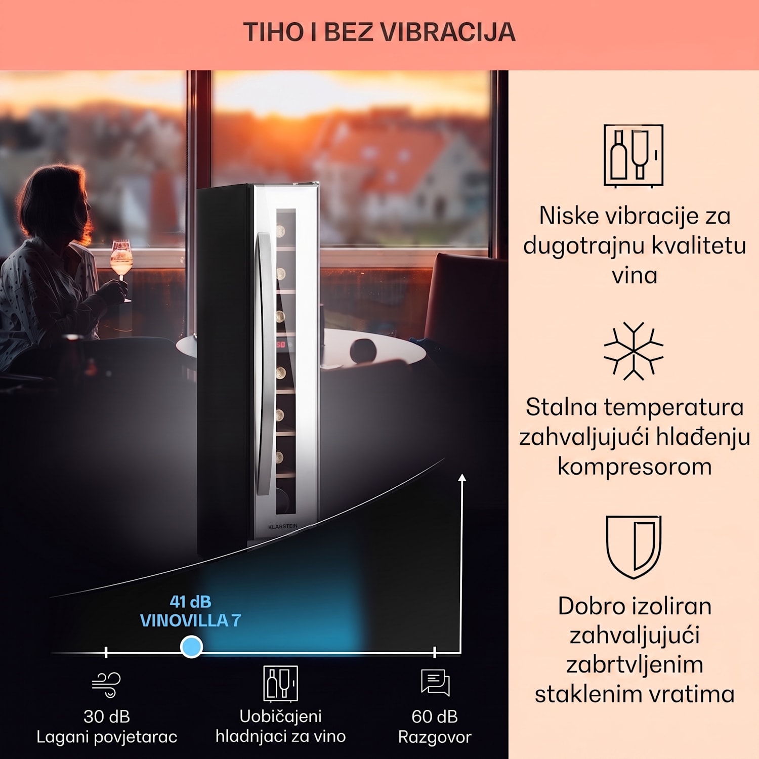 Vinovilla 7, ugradbeni, Uno Quartz, ugrađeni hladnjak za vino, bijelo staklo, nehrđajući čelik 7 boca | 1 | Bijela