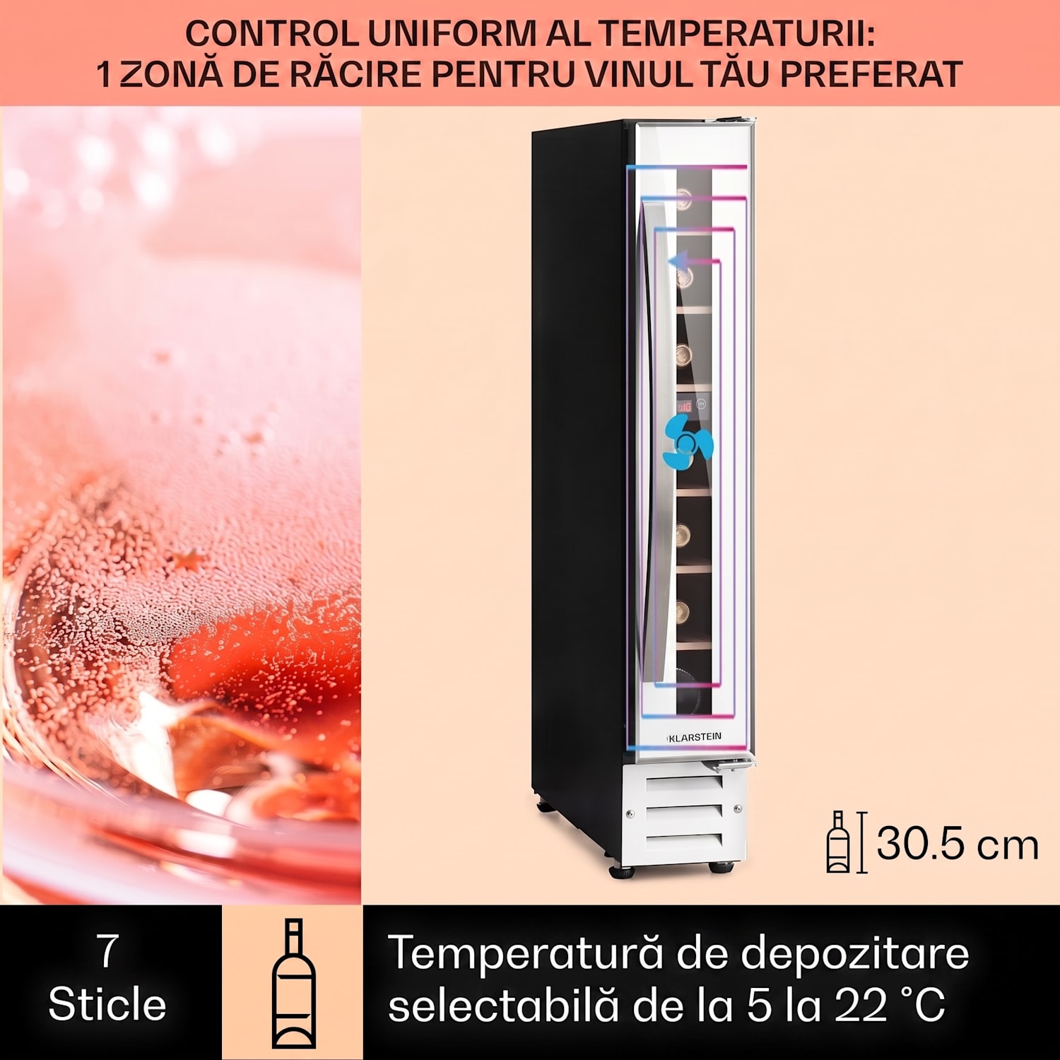Vinovilla 7, încorporat, Uno Quartz, frigider pentru vin încorporat, sticlă, oțel inoxidabil 7 sticle | 1 | Alb