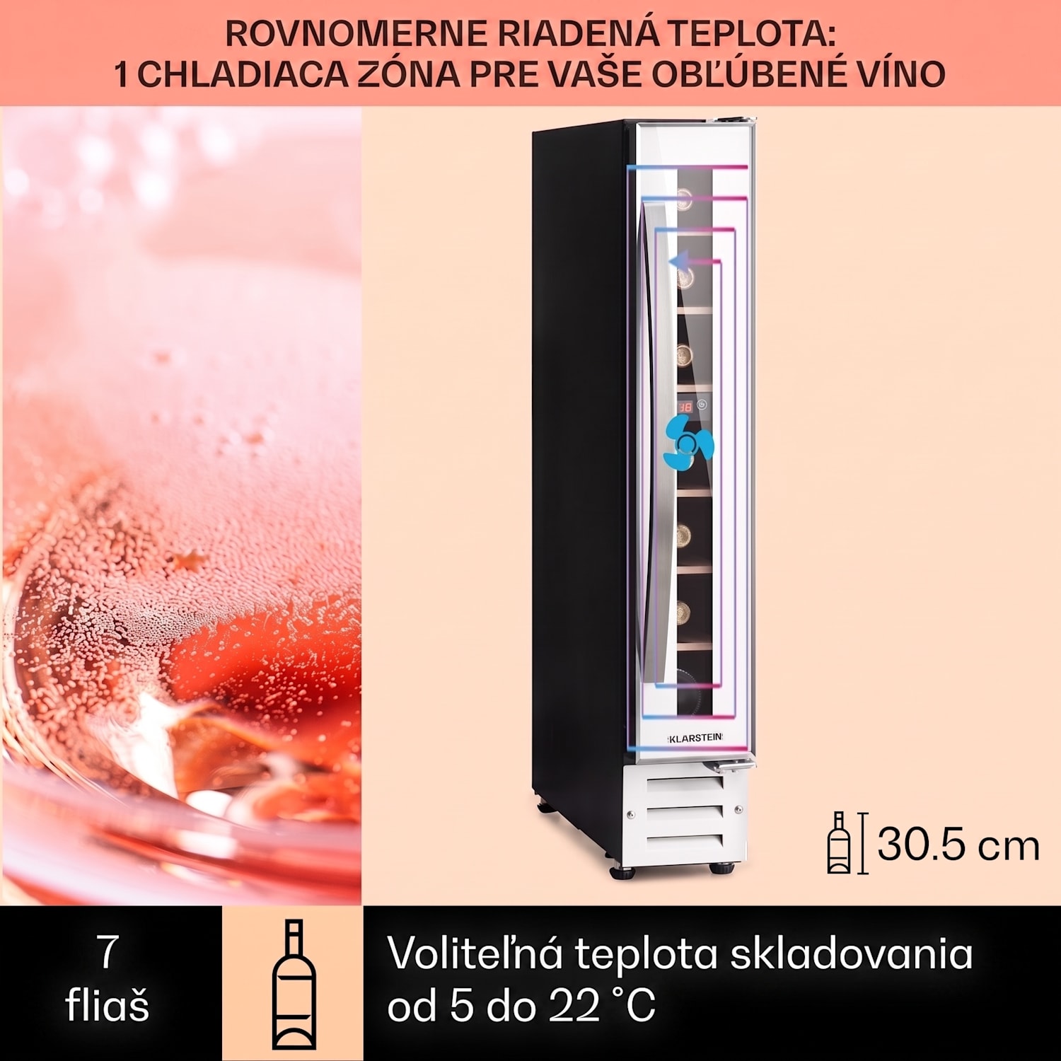 Vinovilla 7 built-in Uno Quartz, vstavaná vinotéka, biele sklo, nehrdzavejúca oceľ 7 fliaš | 1 chladiaca zóna | Biela