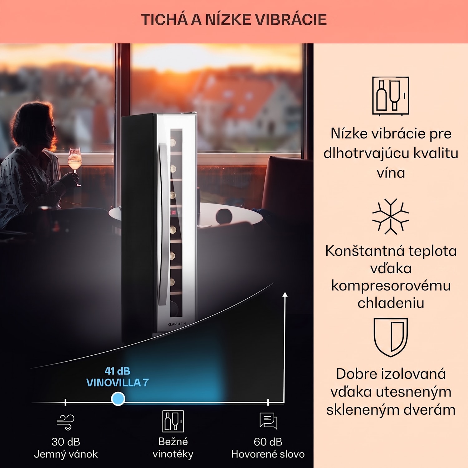 Vinovilla 7 built-in Uno Quartz, vstavaná vinotéka, biele sklo, nehrdzavejúca oceľ 7 fliaš | 1 chladiaca zóna | Biela