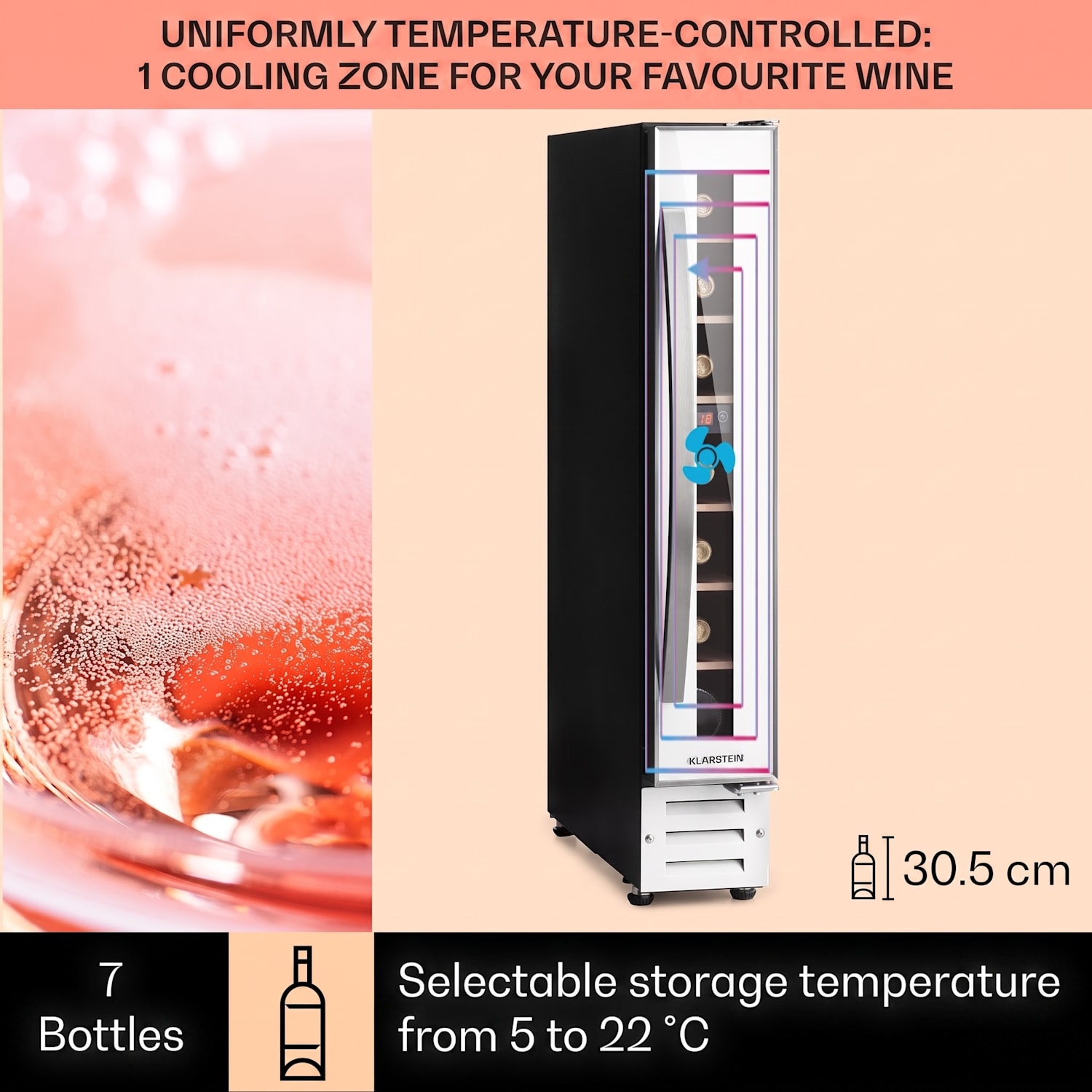 Vinovilla 7, ugradbeni, Uno Quartz, ugrađeni hladnjak za vino, bijelo staklo, nehrđajući čelik 7 boca | 1 | Bijela