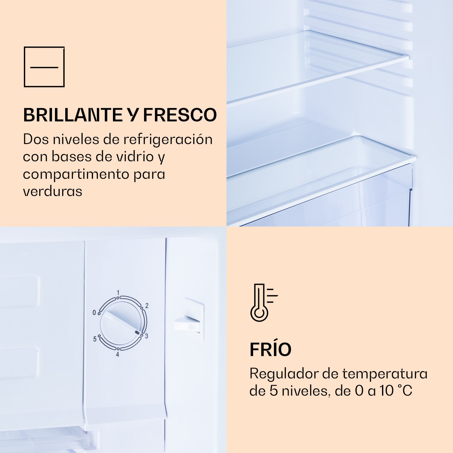 Combinación de frigorífico y congelador CoolArt 79L, clase de eficiencia energética F, congelador 9 litros, puerta de diseño 
