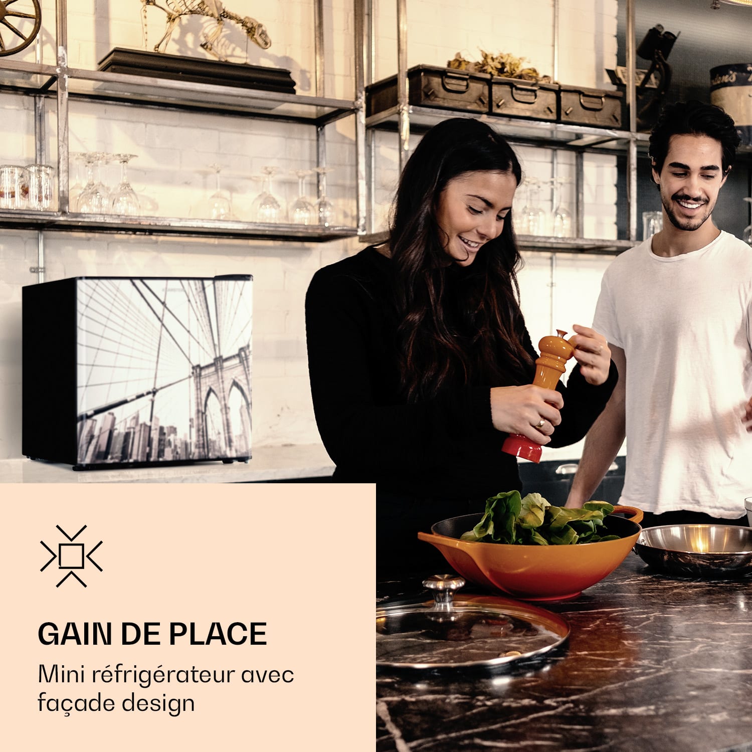 CoolArt 45L mini-réfrigérateur CEE F Compartiment Congélateur 1.5 l Porte Design 45 L | Noir