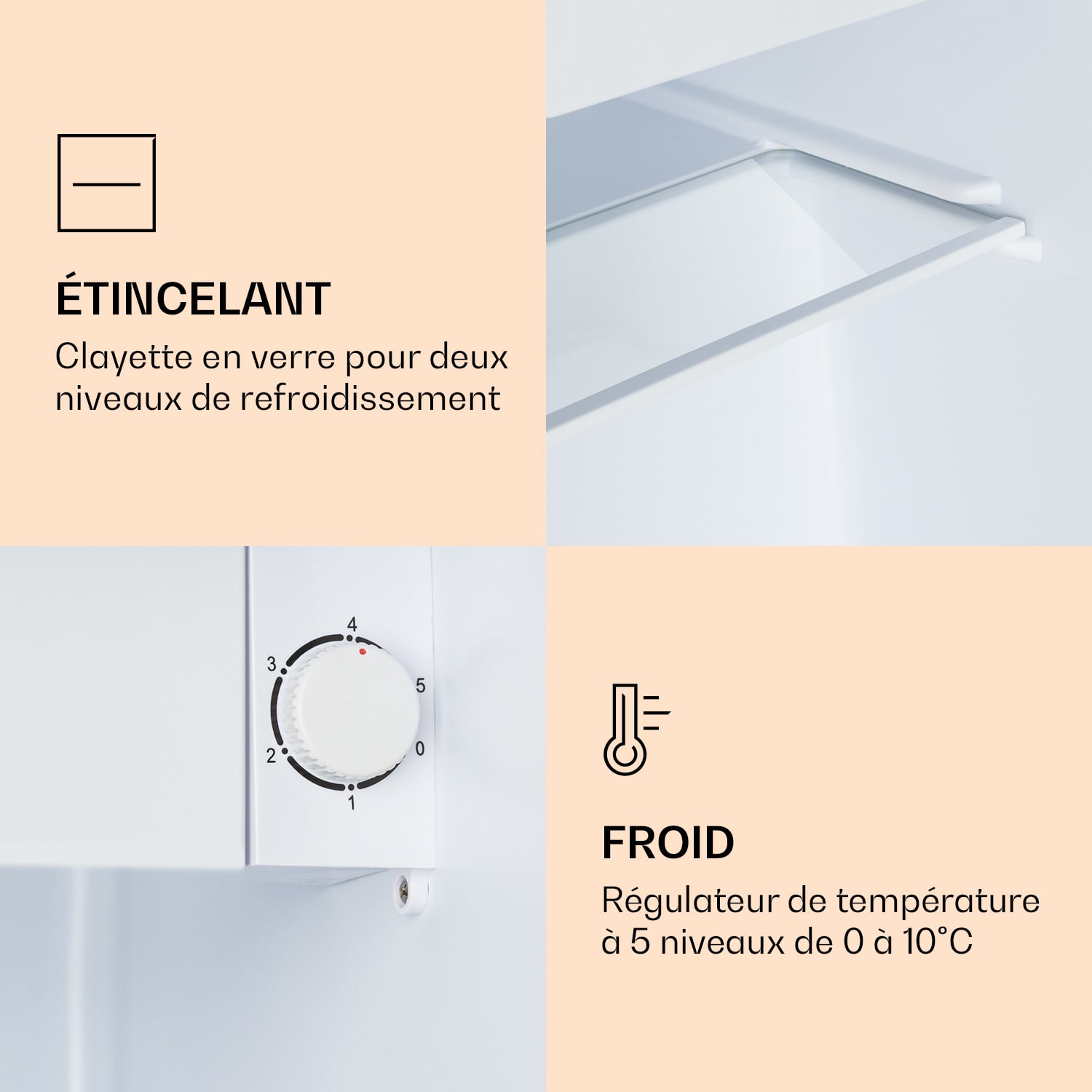 CoolArt 45L mini-réfrigérateur CEE F Compartiment Congélateur 1.5 l Porte Design 45 L | Noir