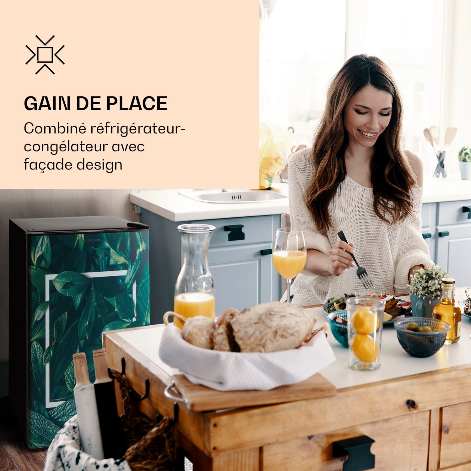 Combiné réfrigérateur-congélateur CoolArt 79L CEE F compartiment congélateur 9l porte design Forest
