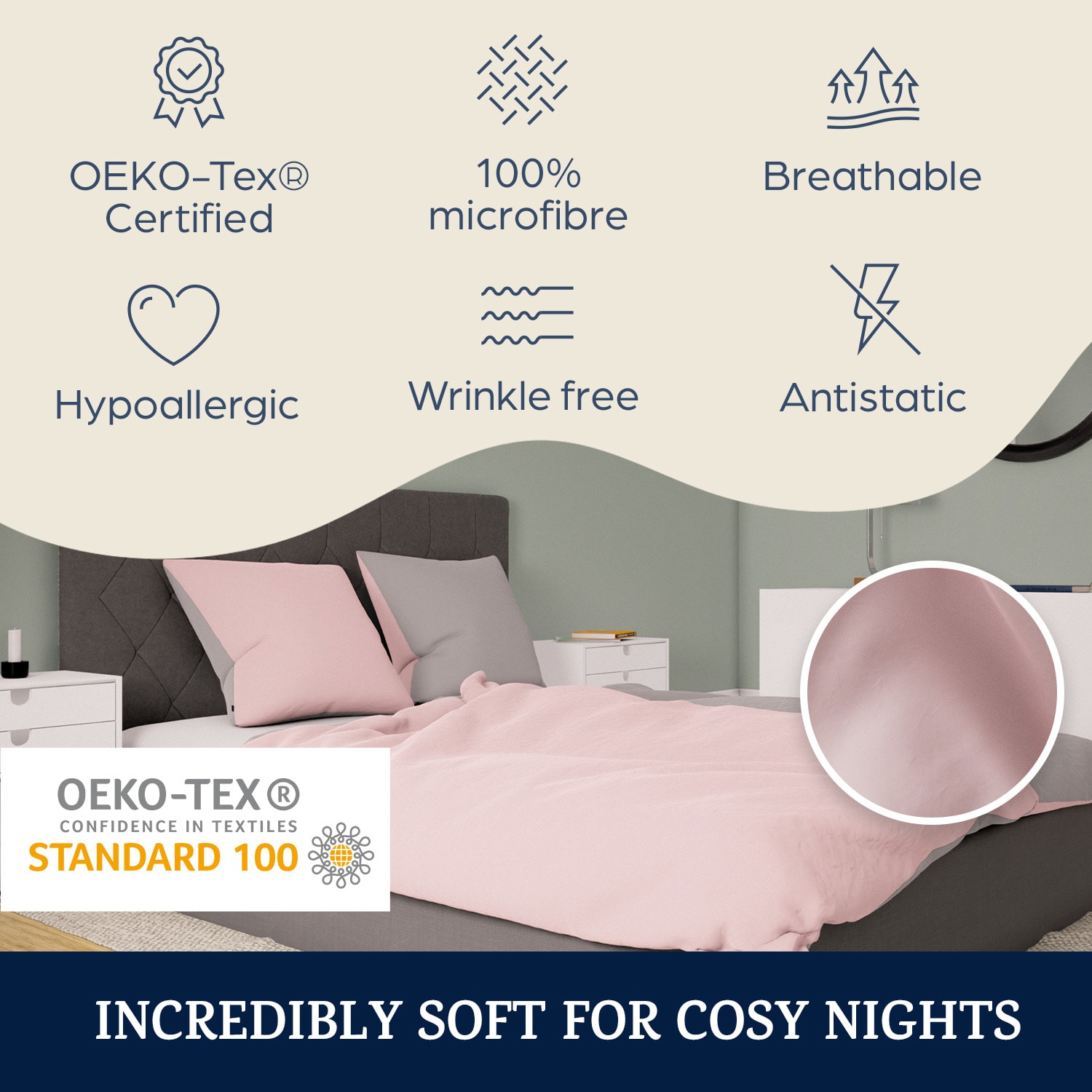 Soft Wonder-Edition beddengoed 135x200 cm lichtgrijs/roze Zacht Roze