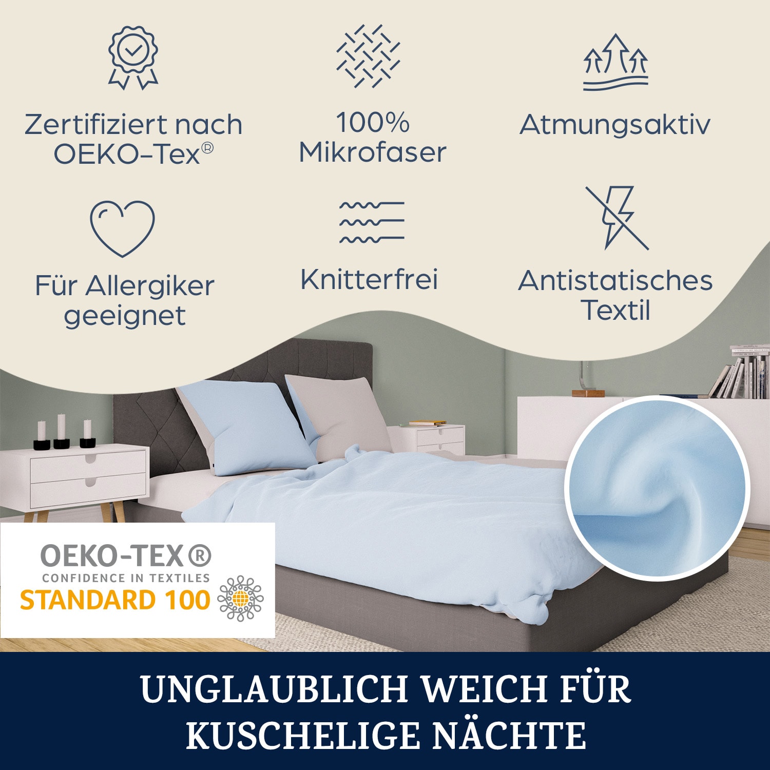 Soft Wonder-Edition, biancheria da letto, 135x200 cm, grigio-blu/bianco Azzurrino