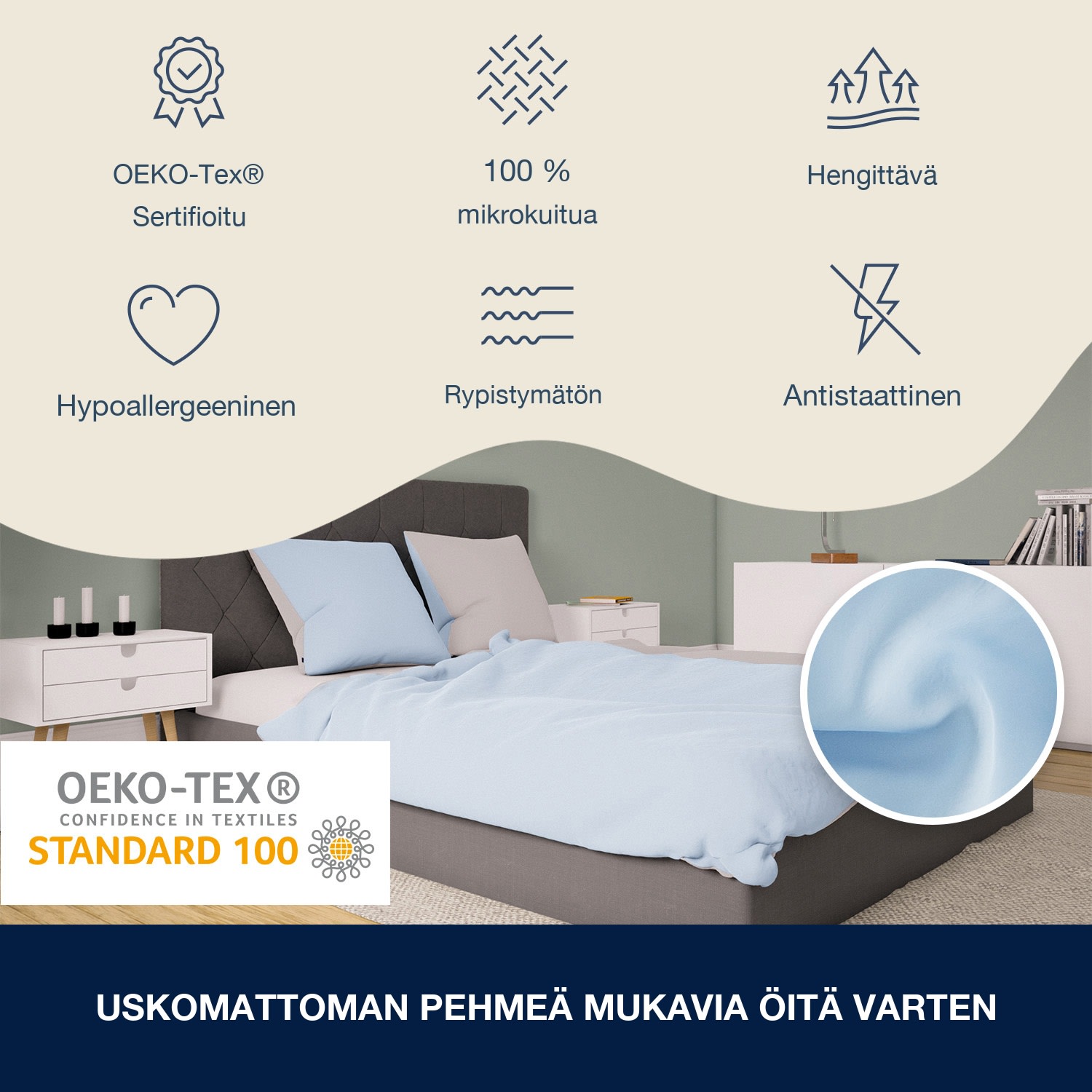 Soft Wonder-Edition, pussilakana, 135 x 200 cm, siniharmaa/valkoinen Haalea Sininen