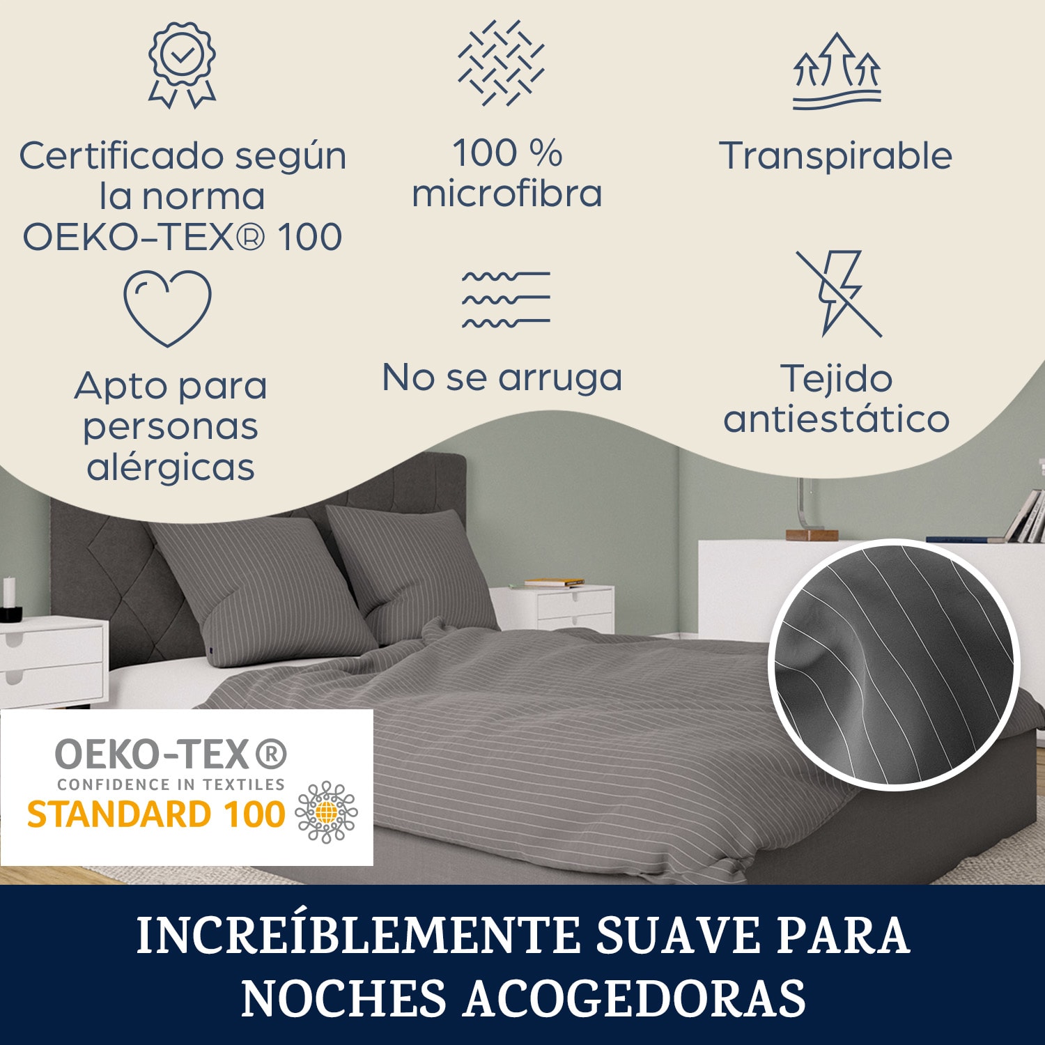 Ropa de cama edición Soft Wonder 135x200 cm Gris/Blanco A Rayas