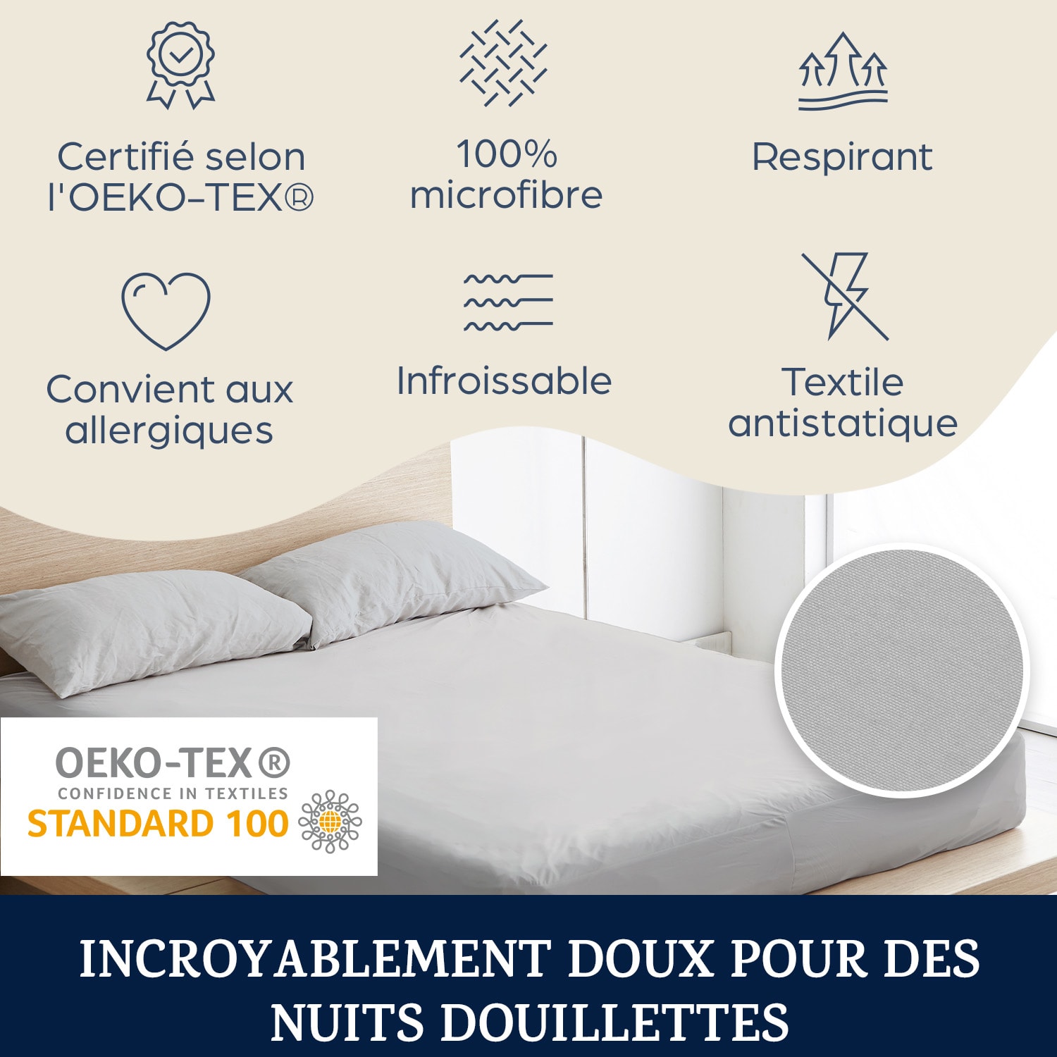 Soft Wonder-Edition drap housse 180-200 x 200 cm microfibre gris clair Gris Tourterelle