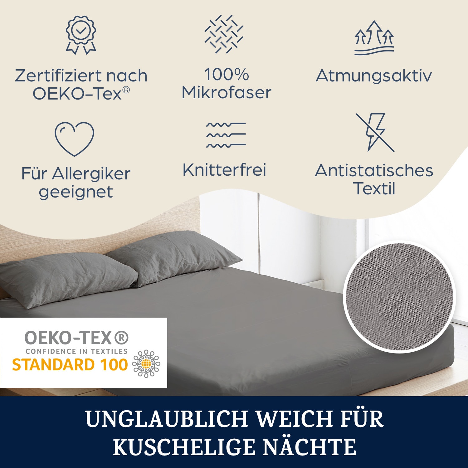 Soft Wonder-Edition, lenzuolo con angoli, 180-200 x 200 cm, microfibra, grigio scuro 