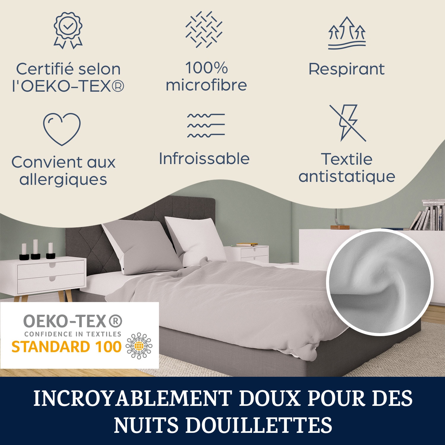 Soft Wonder-Edition parure de lit 155x200 cm gris clair / blanc 