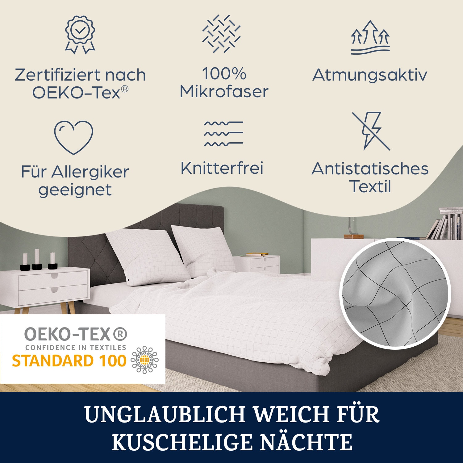 Soft Wonder-Edition parure de lit 135x200 cm carreaux blancs/gris Multi