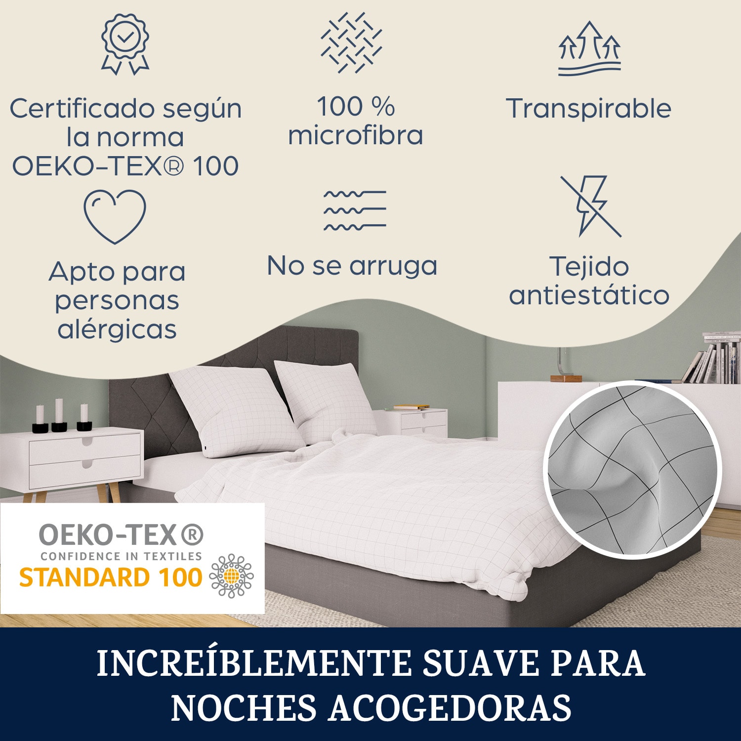 Ropa de cama Soft Wonder-Edition 135x200 cm blanco/gris a cuadros Multi