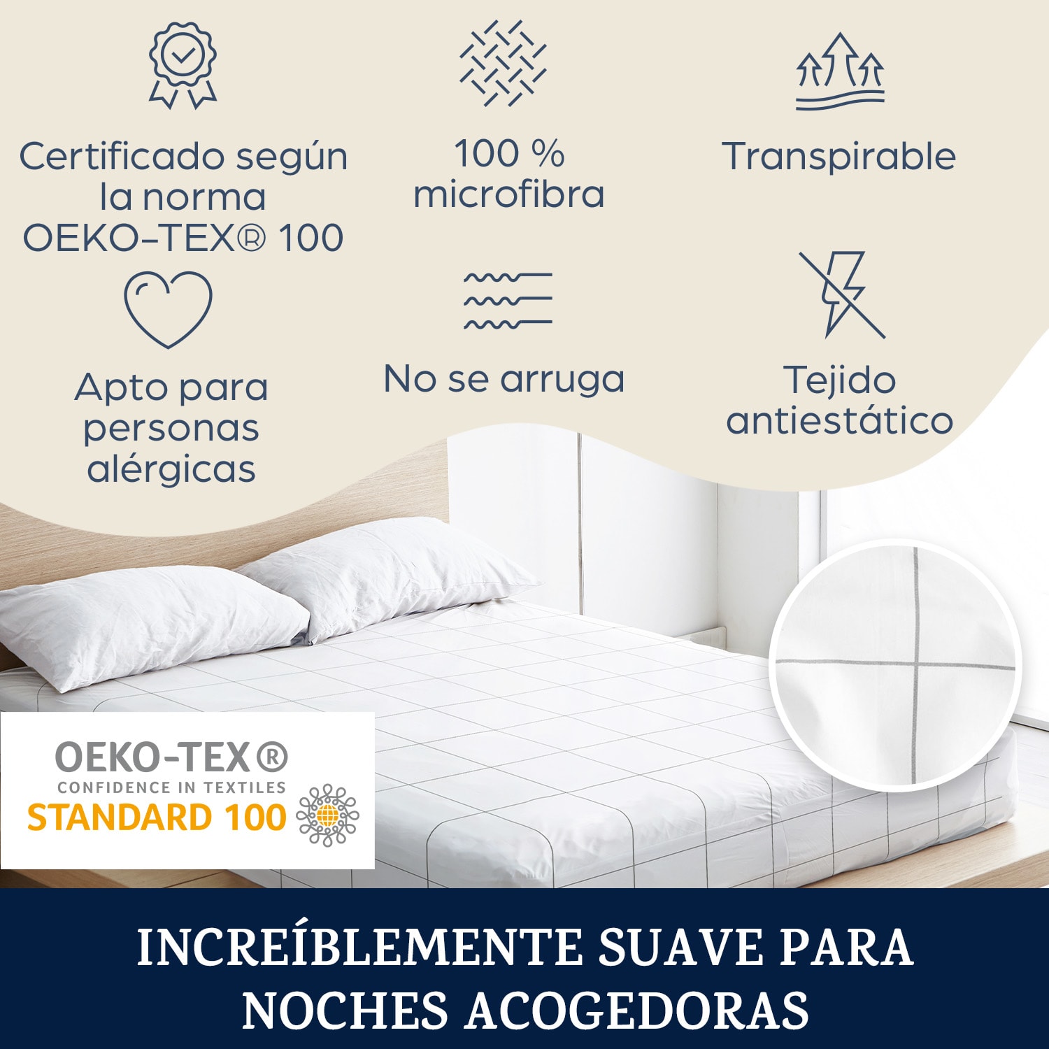 Sábana bajera Soft Wonder-Edition 90-100 x 200 cm microfibra Gris/Blanco A Cuadros