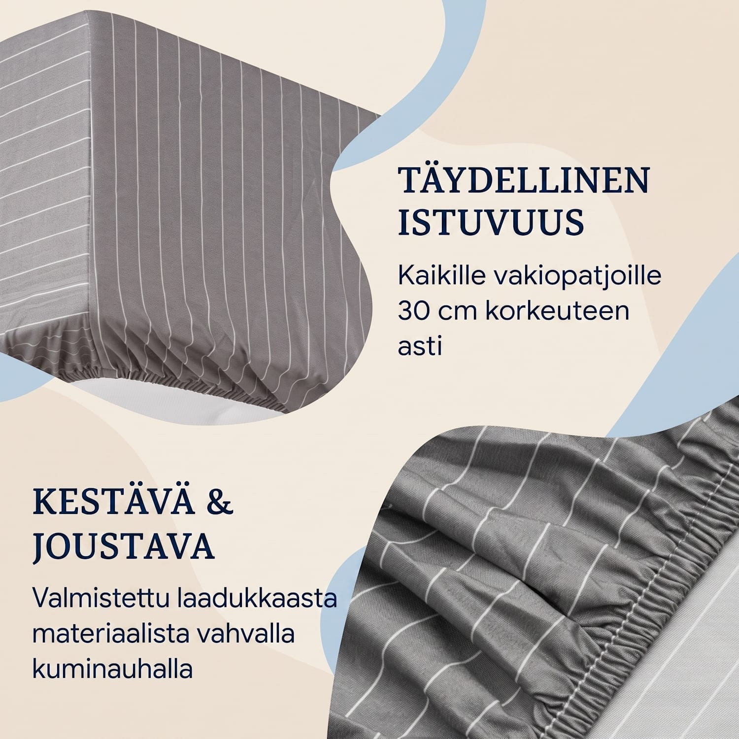 Soft Wonder-Edition, muotoonommeltu lakana, 90-100 x 200 cm, mikrokuitu Harmaavalkoraidallinen