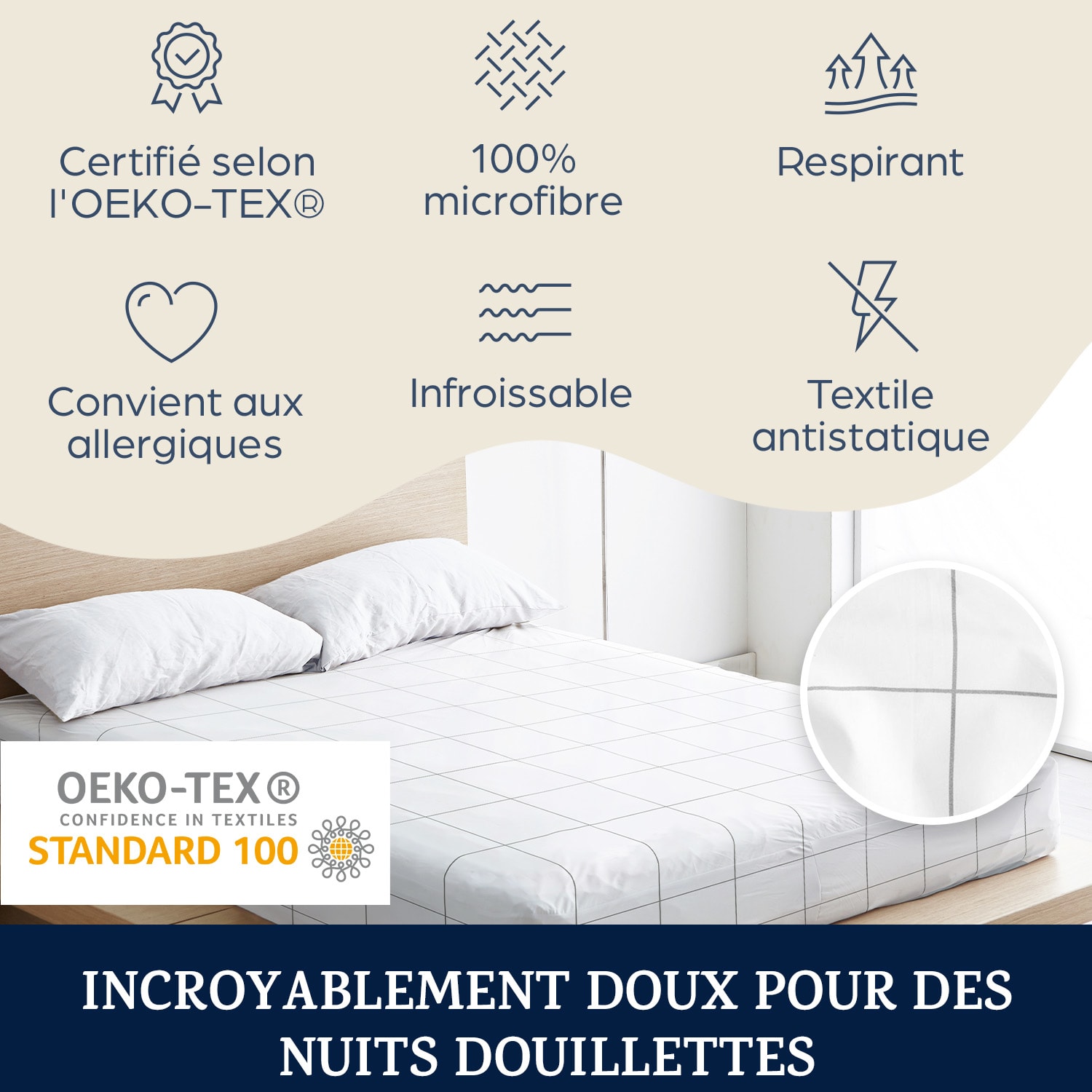 Soft Wonder-Edition drap-housse 140-160 x 200 cm microfibre Carreaux Gris Et Blancs