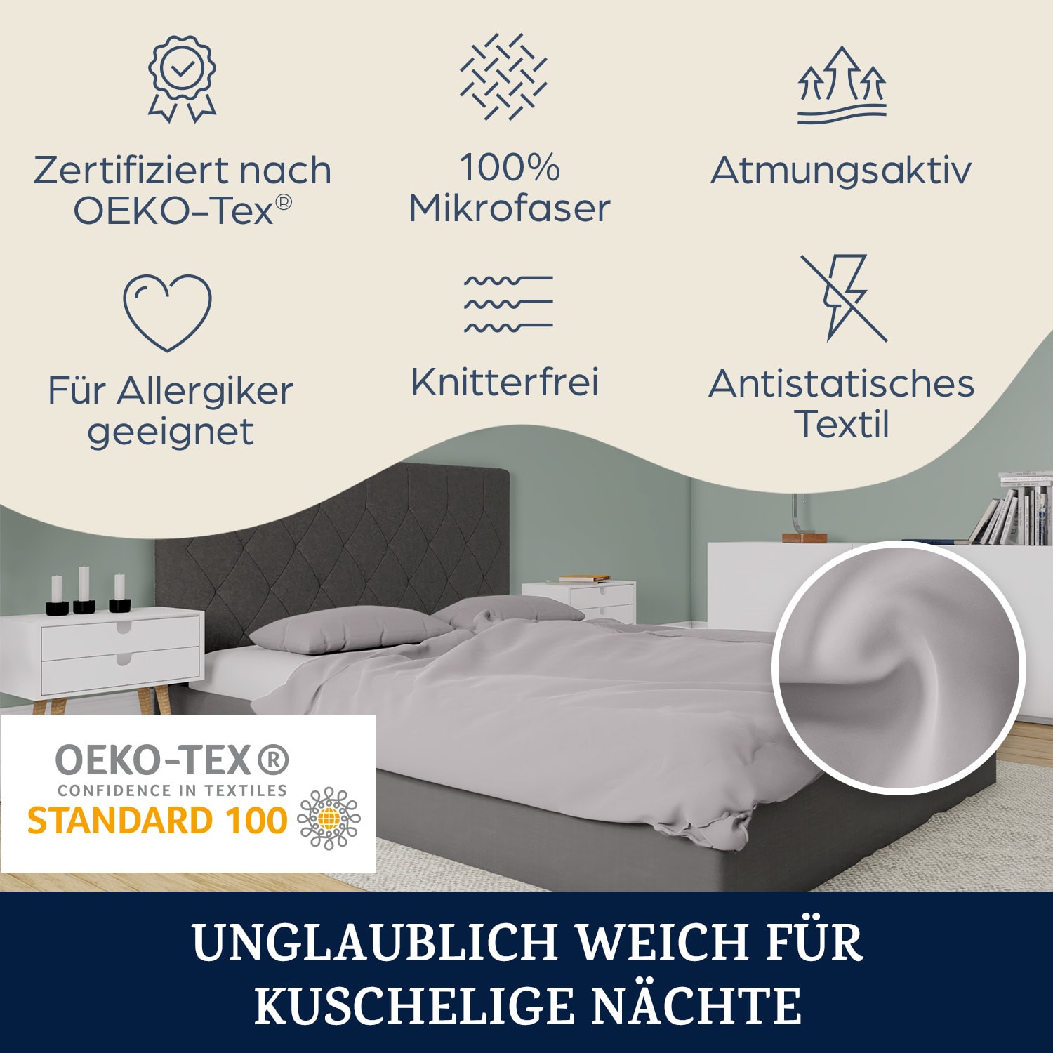 Soft Wonder-Edition Set di 2 Federe da 40x80 cm Microfibra Sabbia